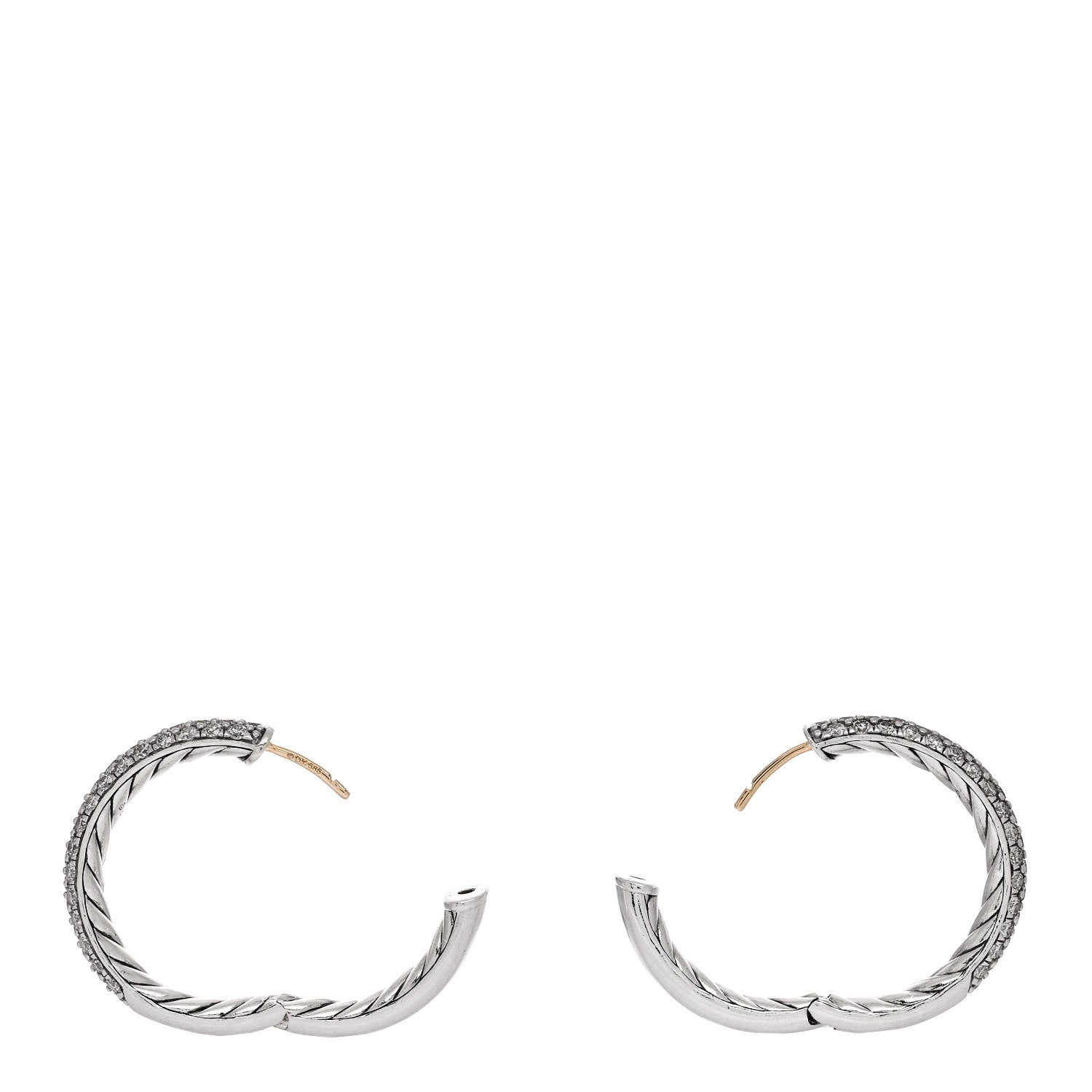 David Yurman Sterling Silver Diamond 25mm Sculpted Cable Pave Hoop Earrings 3 of 6
