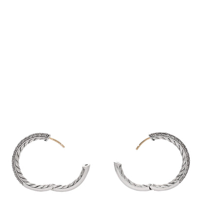 David Yurman Sterling Silver Diamond 25mm Sculpted Cable Pave Hoop Earrings 3 of 6