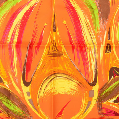 Hermes Silk Le Tour Eiffel S'Envole Pocket Square Scarf Vert Vif Orange Vif 1 of 5