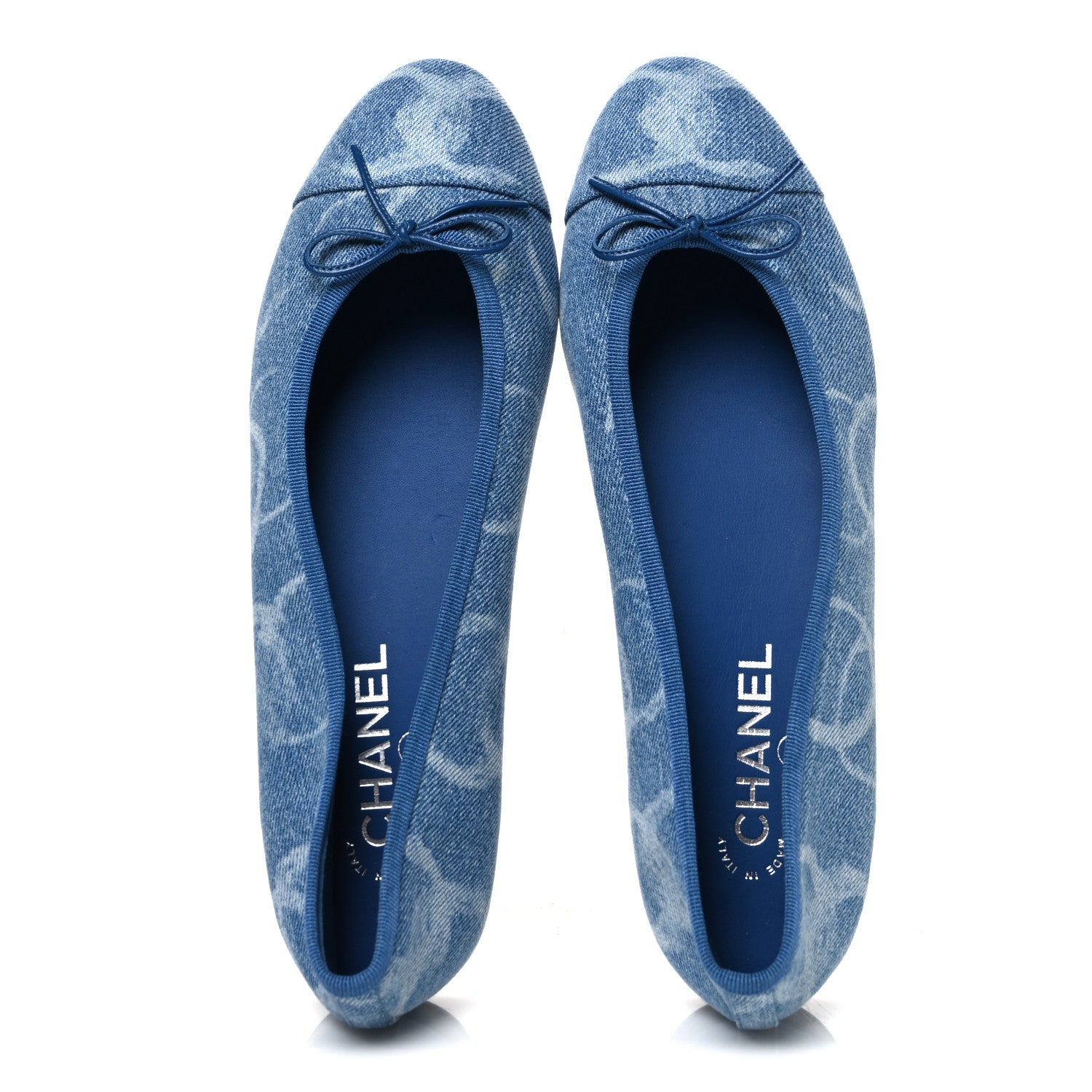Chanel Denim Printed CC Cap Toe Ballerina Flats 41 Light Blue White 2 of 11