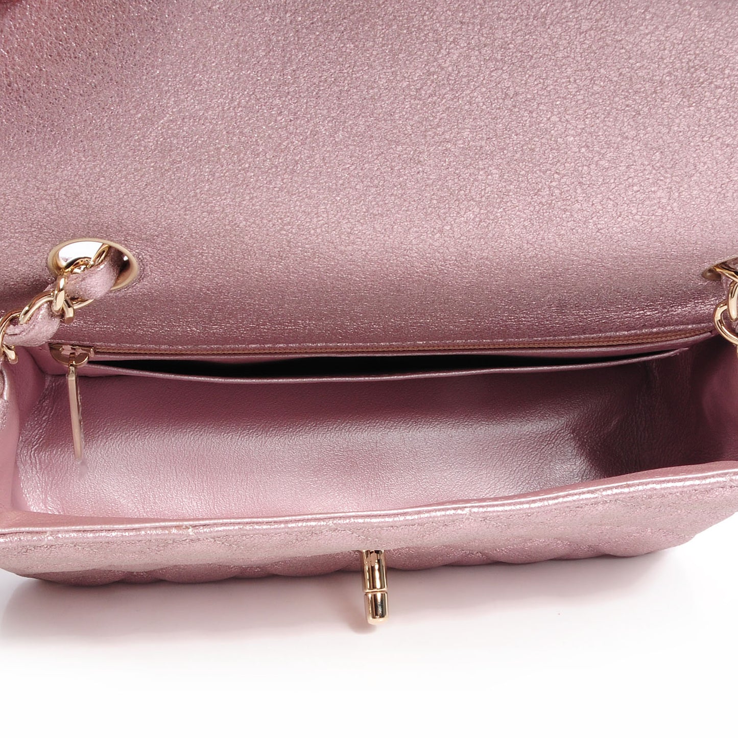 Metallic Goatskin Quilted Mini Flap Pink
