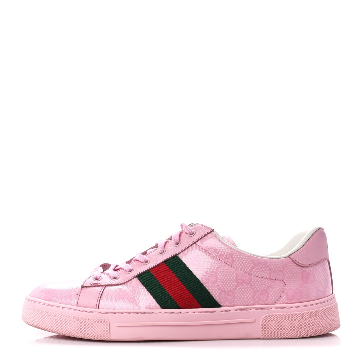 Crystal Monogram Textured Dollar Calfskin Web Womens New Ace Sneakers 41.5 Sugar Pink