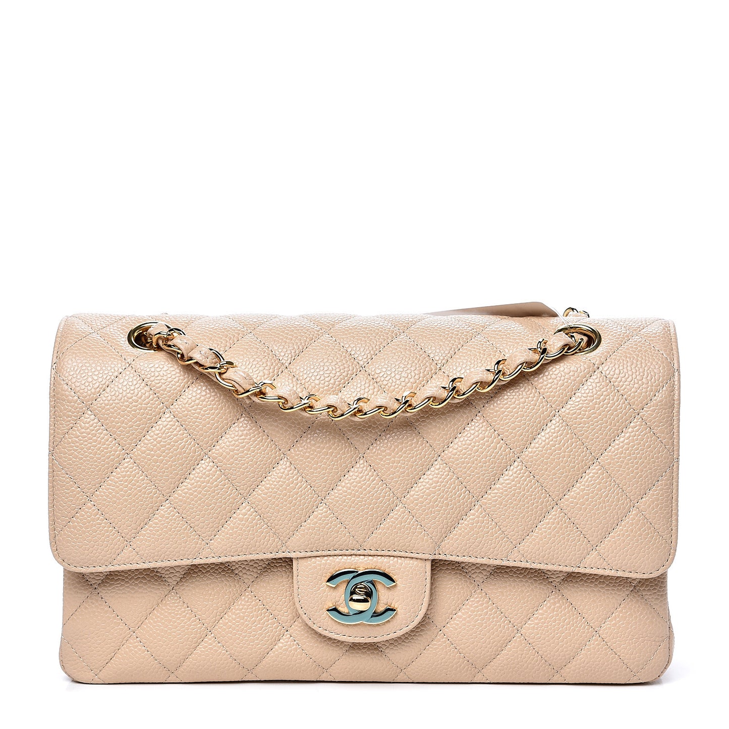 Caviar Quilted Medium Double Flap Beige Clair