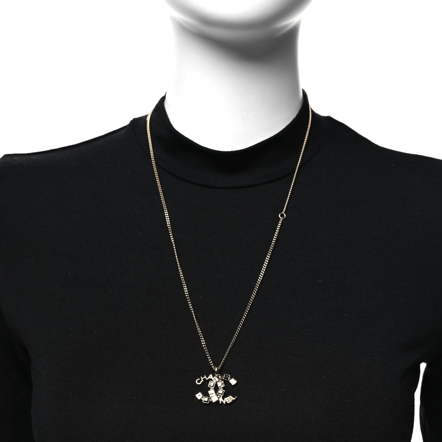 Chanel Baguette Crystal Logo CC Necklace Grey Gold 2 of 5