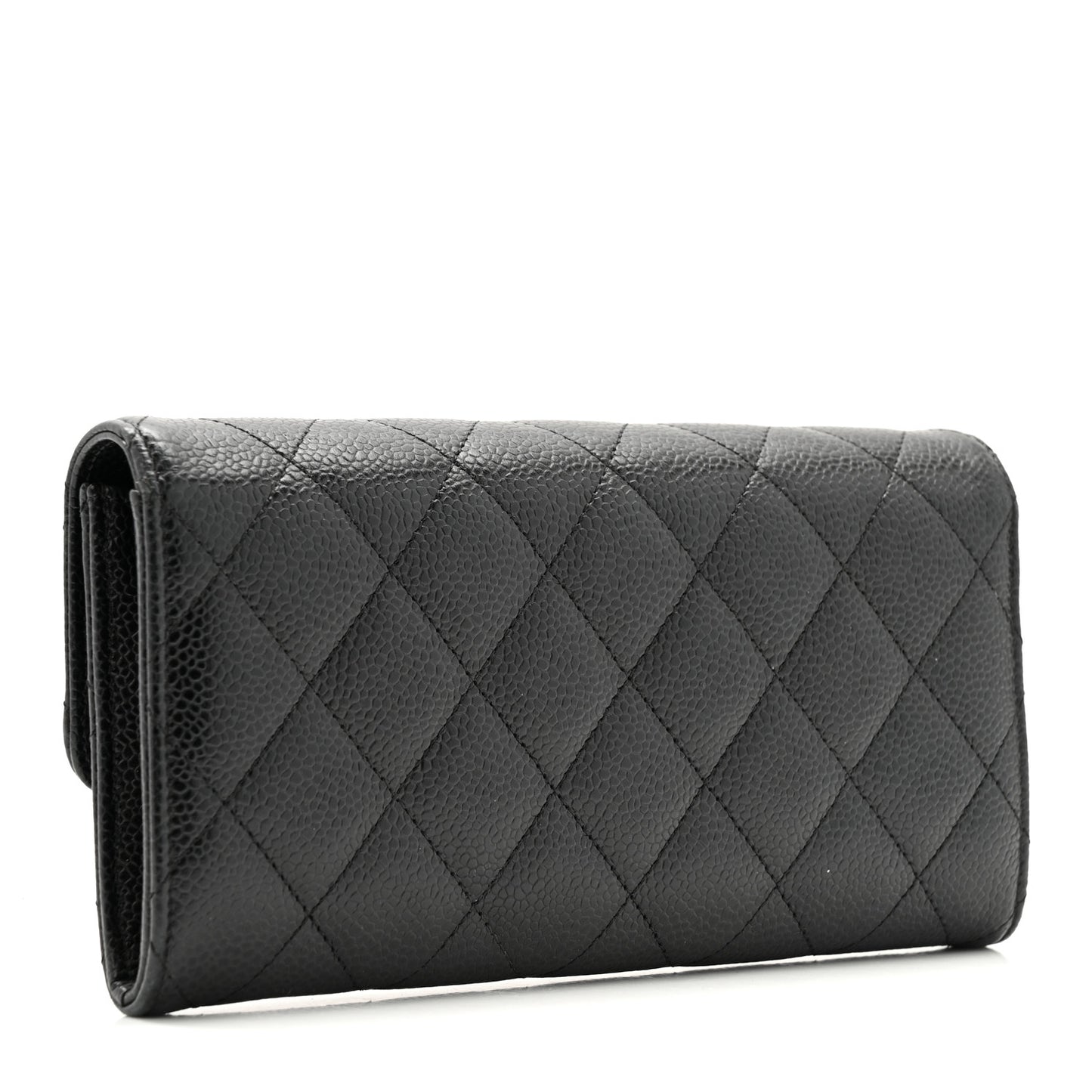 Caviar Quilted Large Gusset Flap Wallet Black