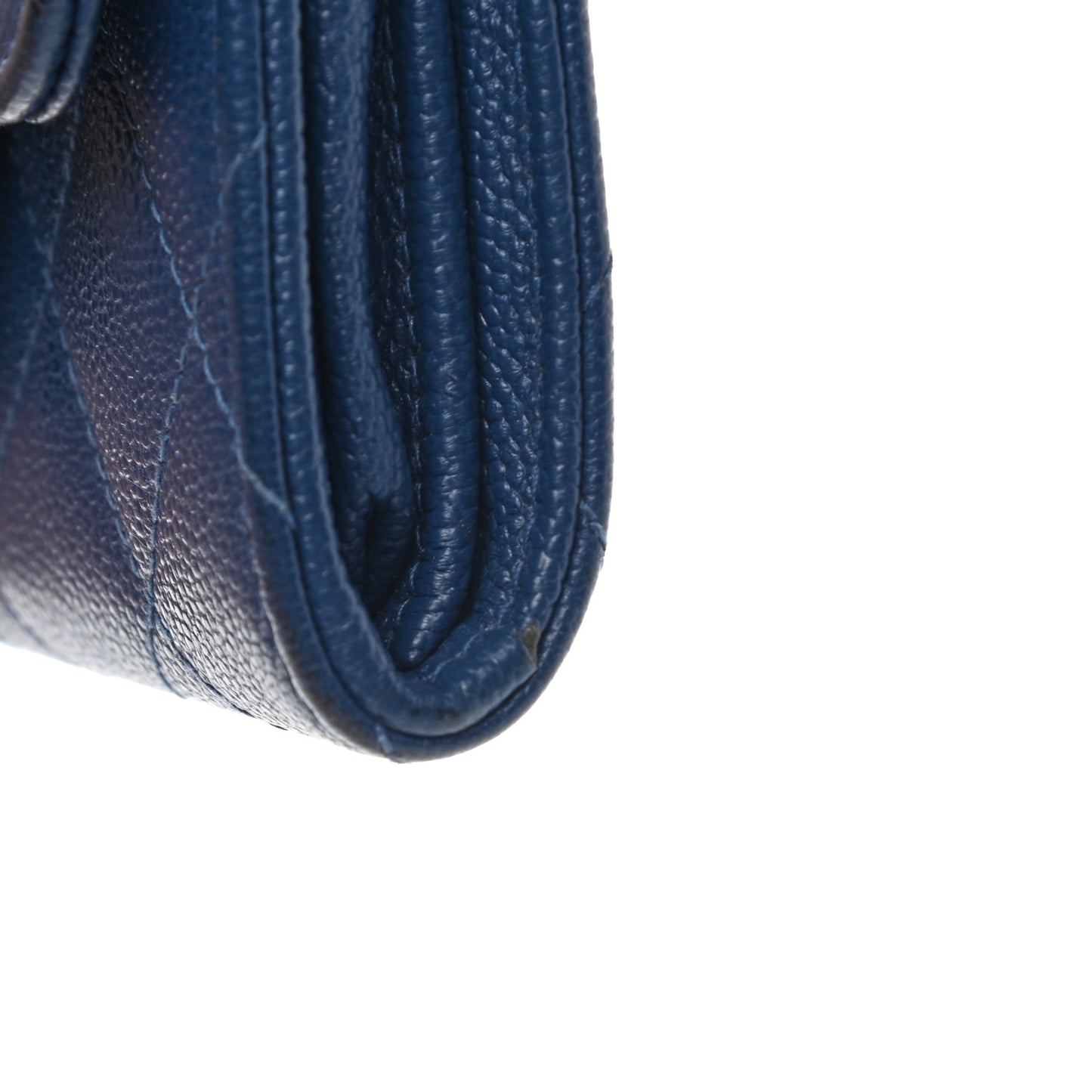Caviar Quilted Flap Card Holder Wallet Navy