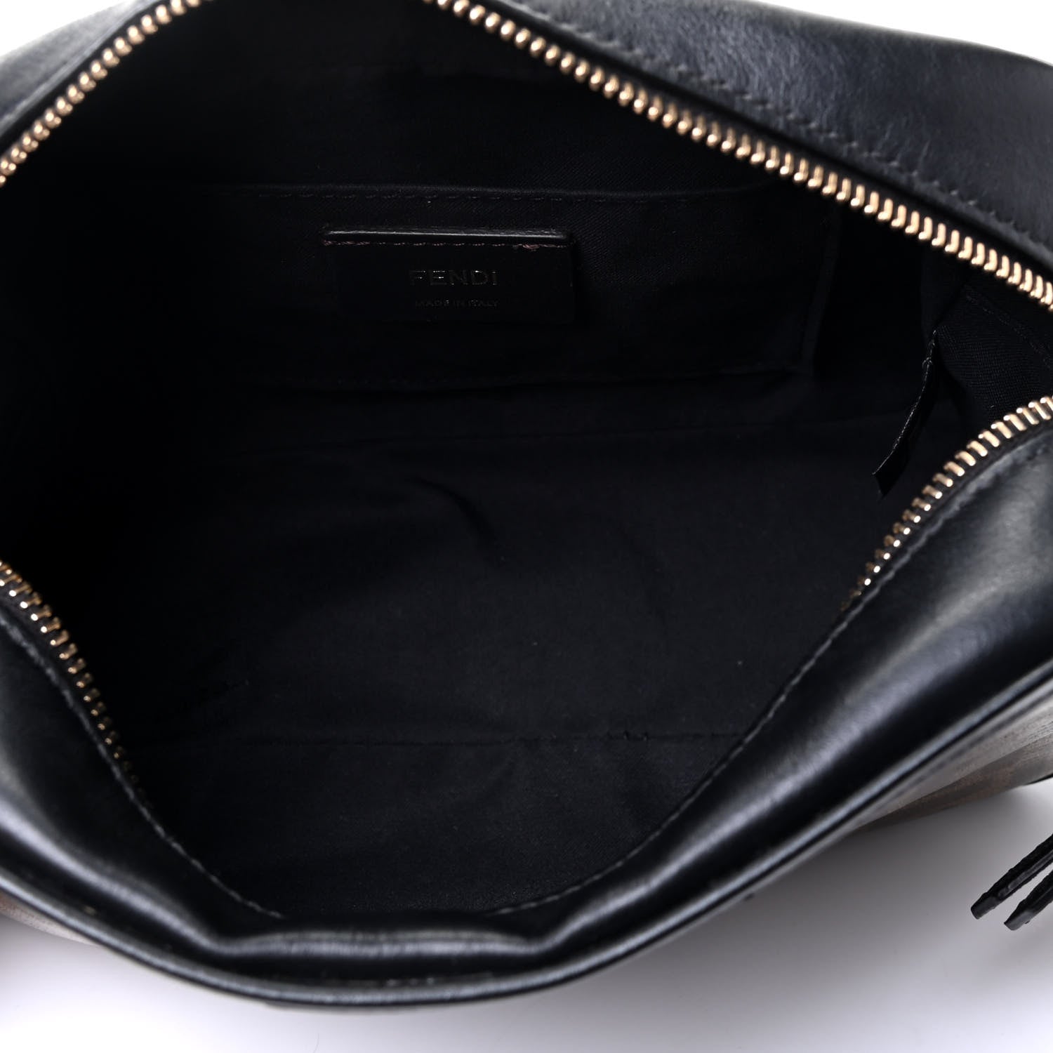 Fendi Glazed Fabric Vitello Century FF 1974 Stamp Patch Camera Case Mogano Panna Black 8 of 16