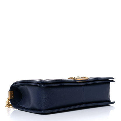 Chanel Caviar Quilted New Medium Boy Flap Dark Navy Blue 4 of 14