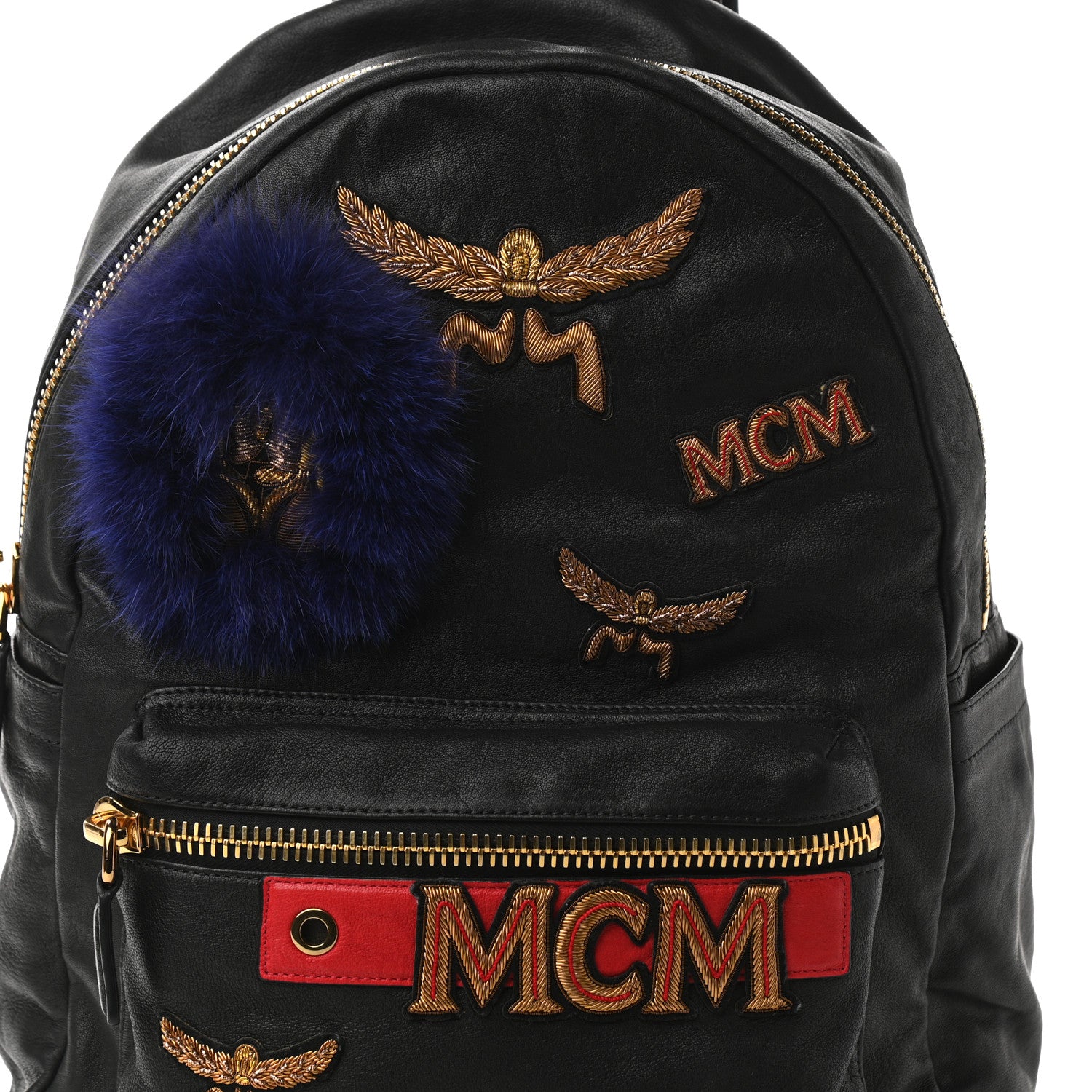 MCM Lambskin Fox Fur Medium Stark Insignia Backpack Black 8 of 11