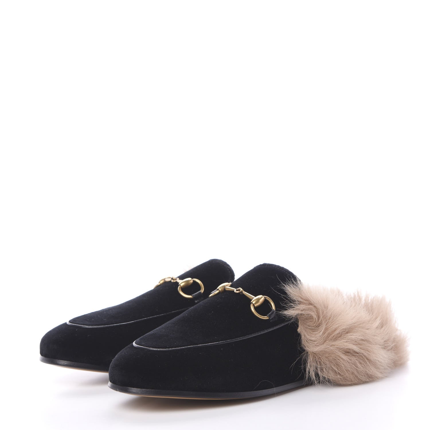 Gucci Velvet Fur Womens Princetown Slippers 37 Black 3 of 8