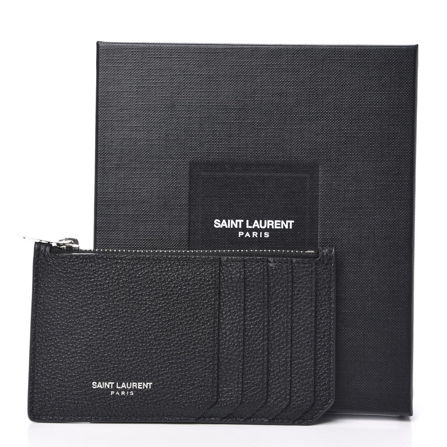 Grained Calfskin 5 Fragments Zip Pouch Card Holder Black