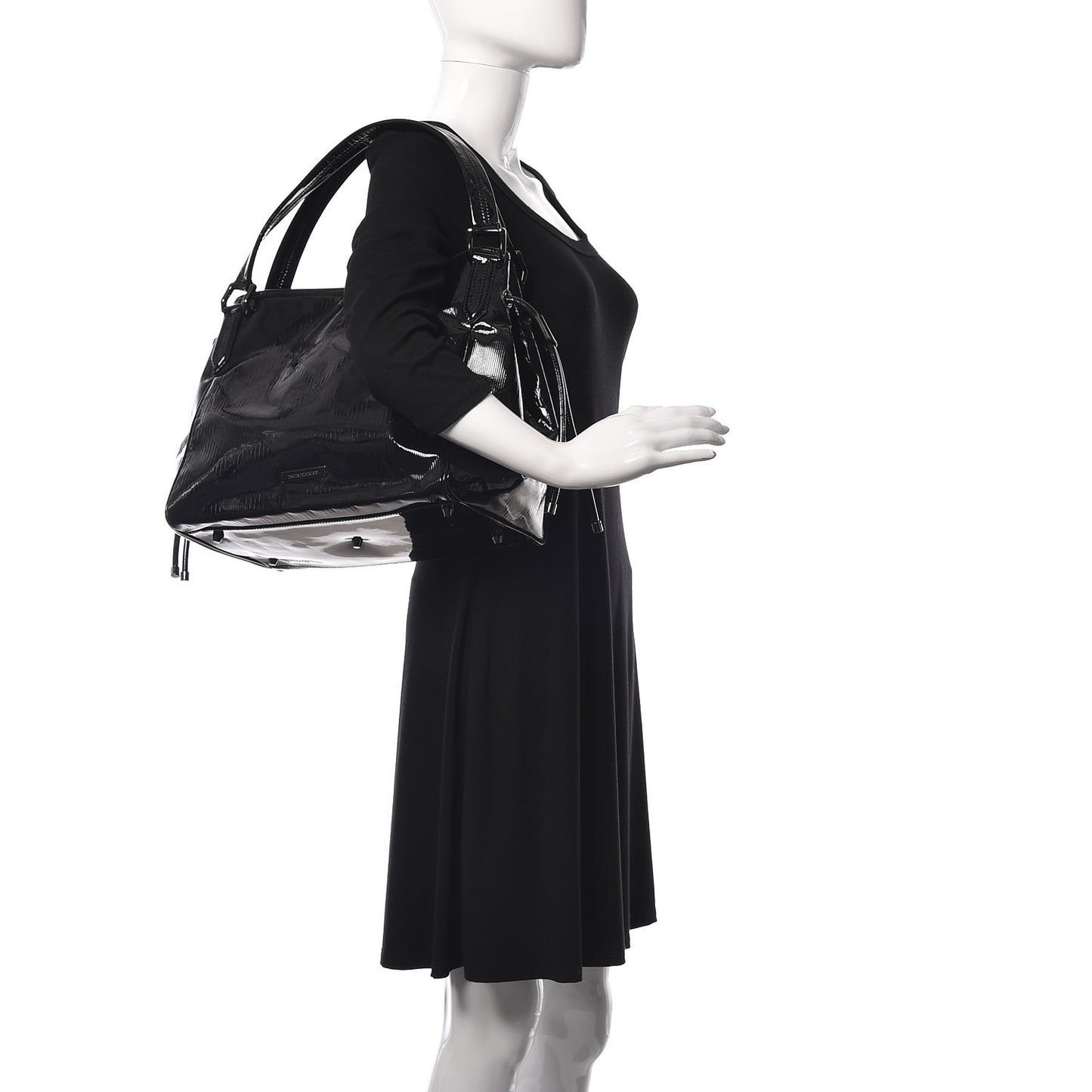 Patent Check Embossed Small Bilmore Tote Black