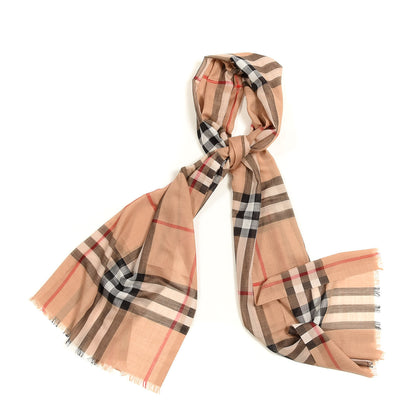 Burberry Wool Silk Gauze Giant Check Lightweight Scarf Camel 1 of 3