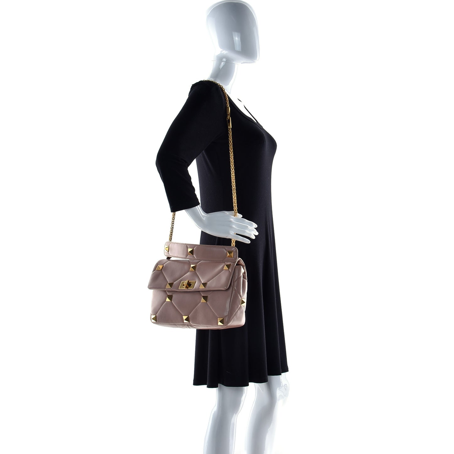 Nappa Large Roman Stud Shoulder Bag Rose Cannelle