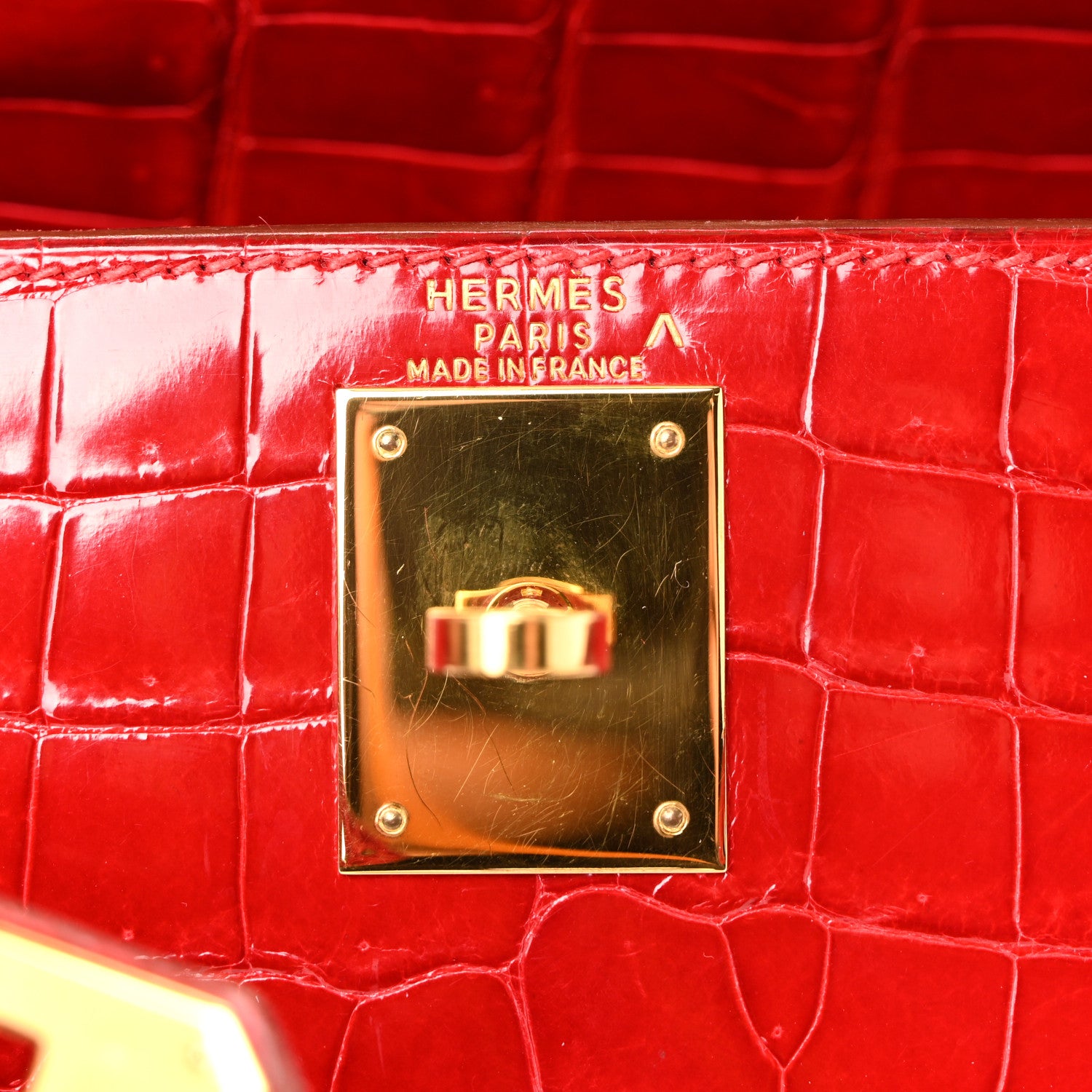 Hermes Shiny Porosus Crocodile Kelly Sellier 28 Rouge Vif 6 of 17