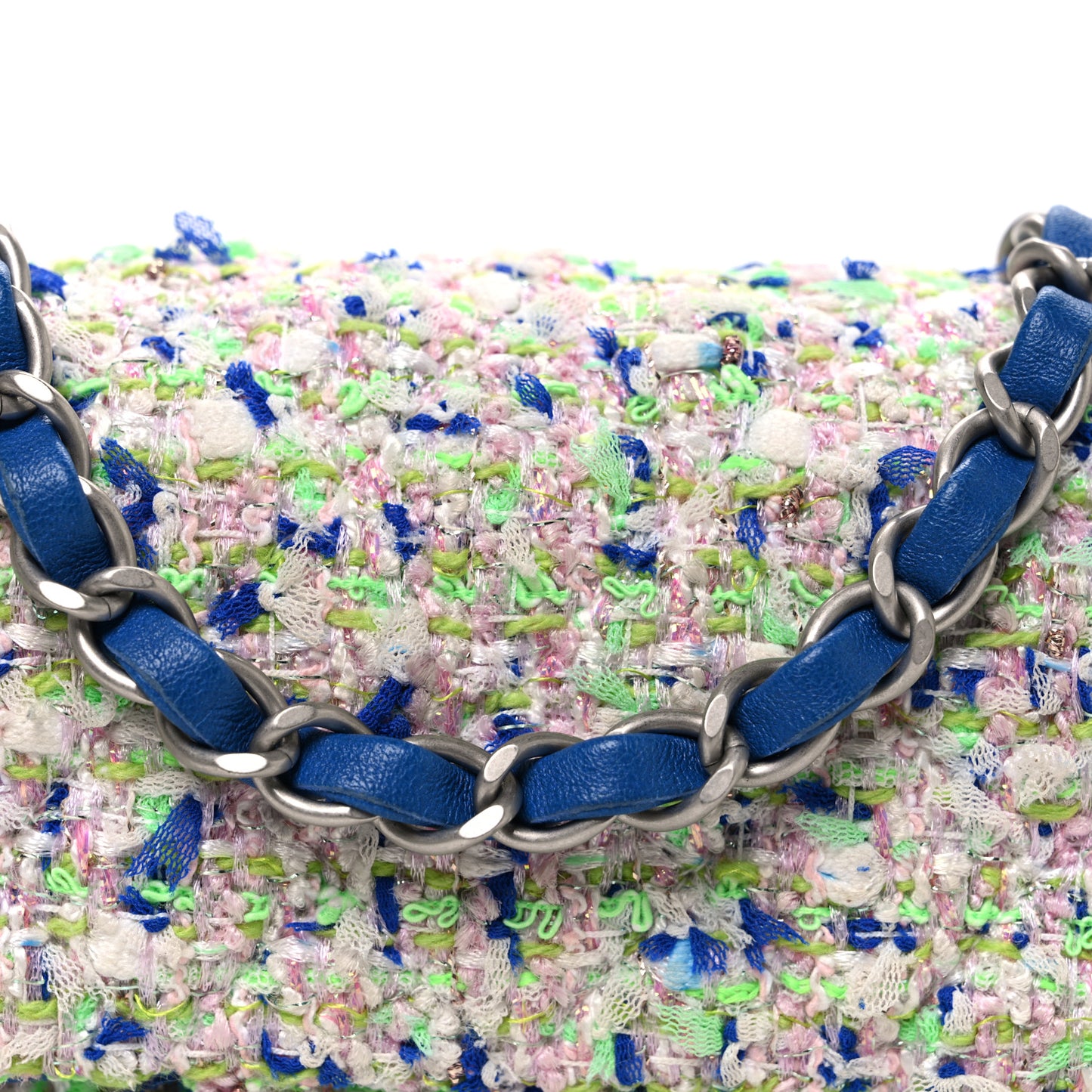 Tweed Quilted Mini Rectangular Flap White Blue Green