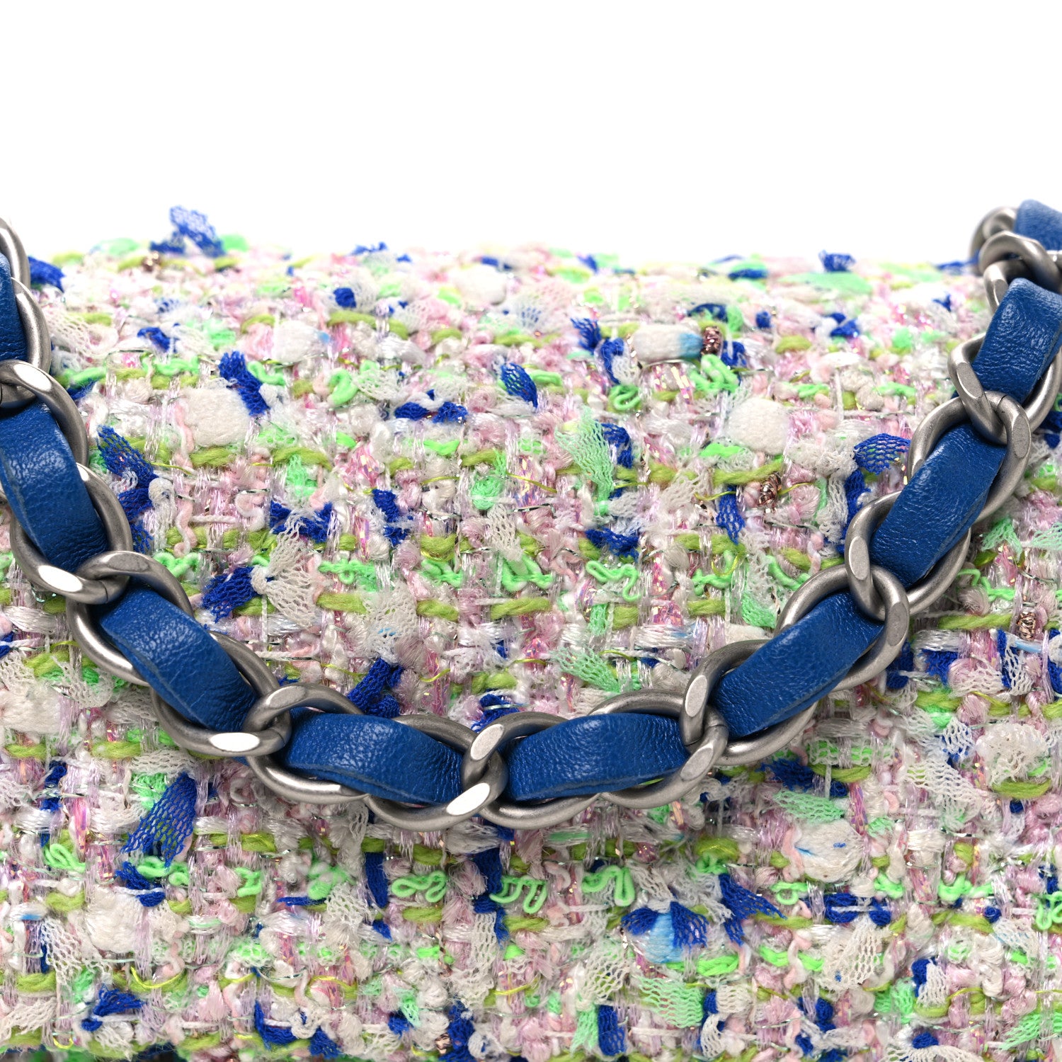 Chanel Tweed Quilted Mini Rectangular Flap White Blue Green 8 of 10