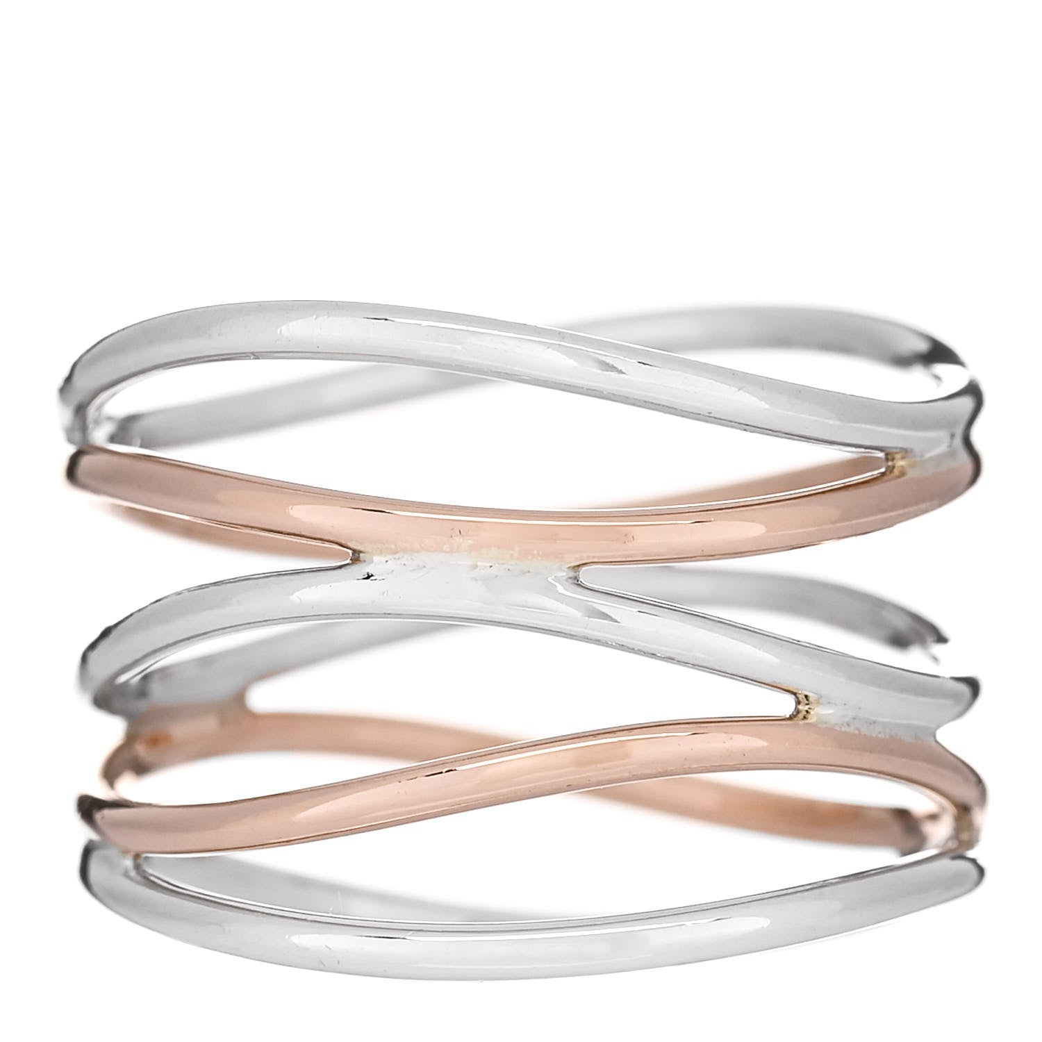Tiffany Sterling Silver 18K Rose Gold Elsa Peretti 5 Row Wave Ring 53 6.5 1 of 4