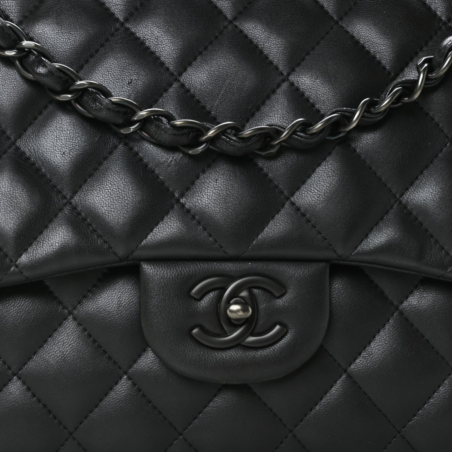 Lambskin Quilted Jumbo Double Flap So Black