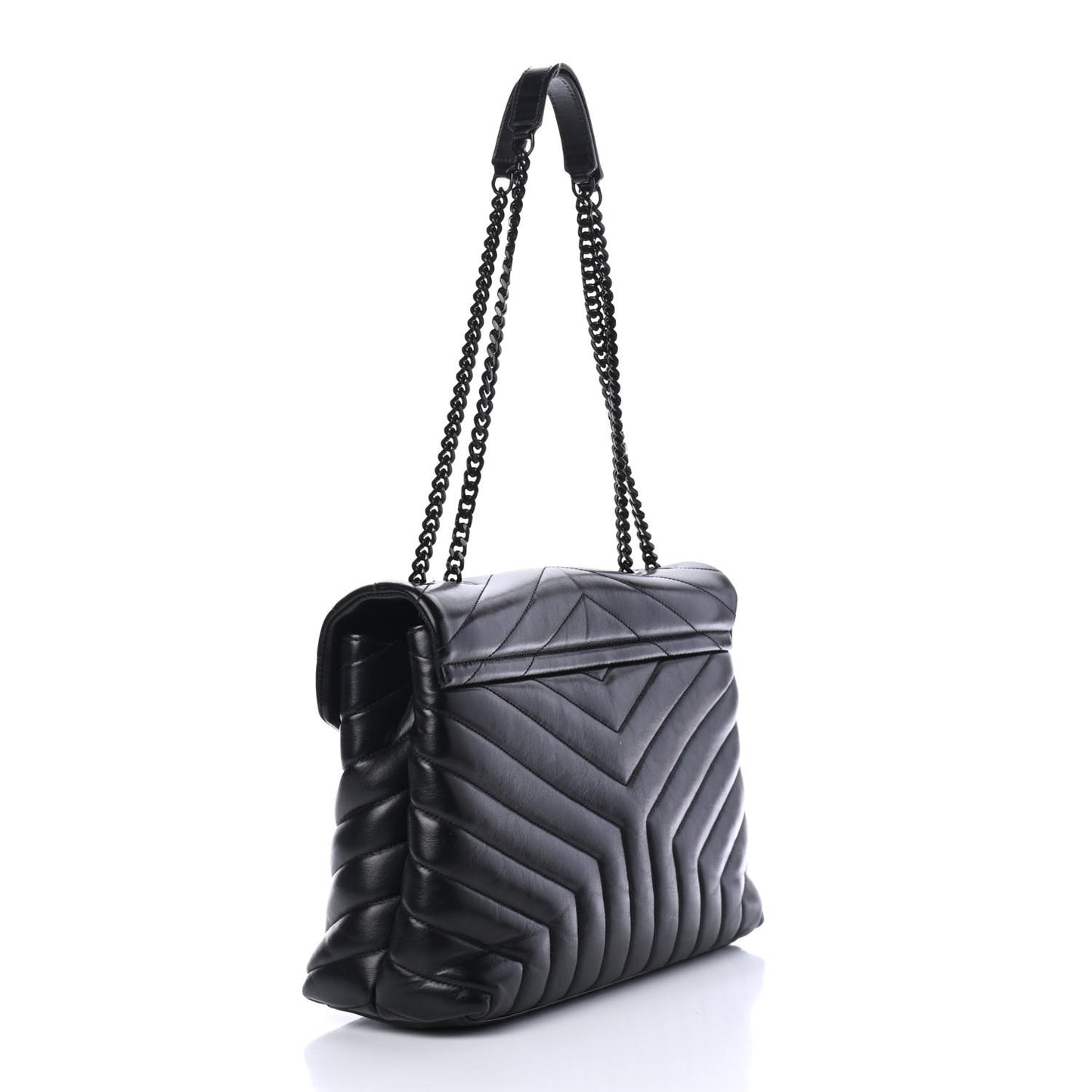 Calfskin Y Quilted Monogram Medium Loulou Chain Satchel Black