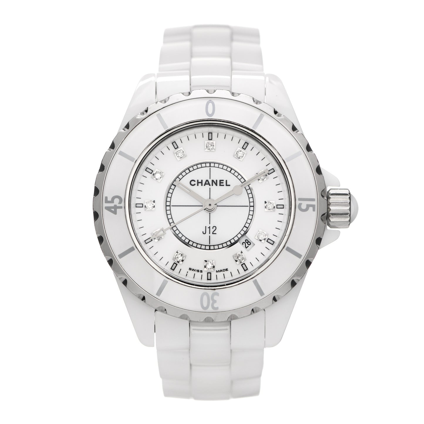 Stainless Steel Ceramic Diamond 33mm J12 Quartz Watch White