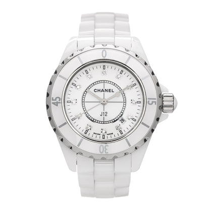 Chanel Stainless Steel Ceramic Diamond 33mm J12 Quartz Watch White 1 of 4