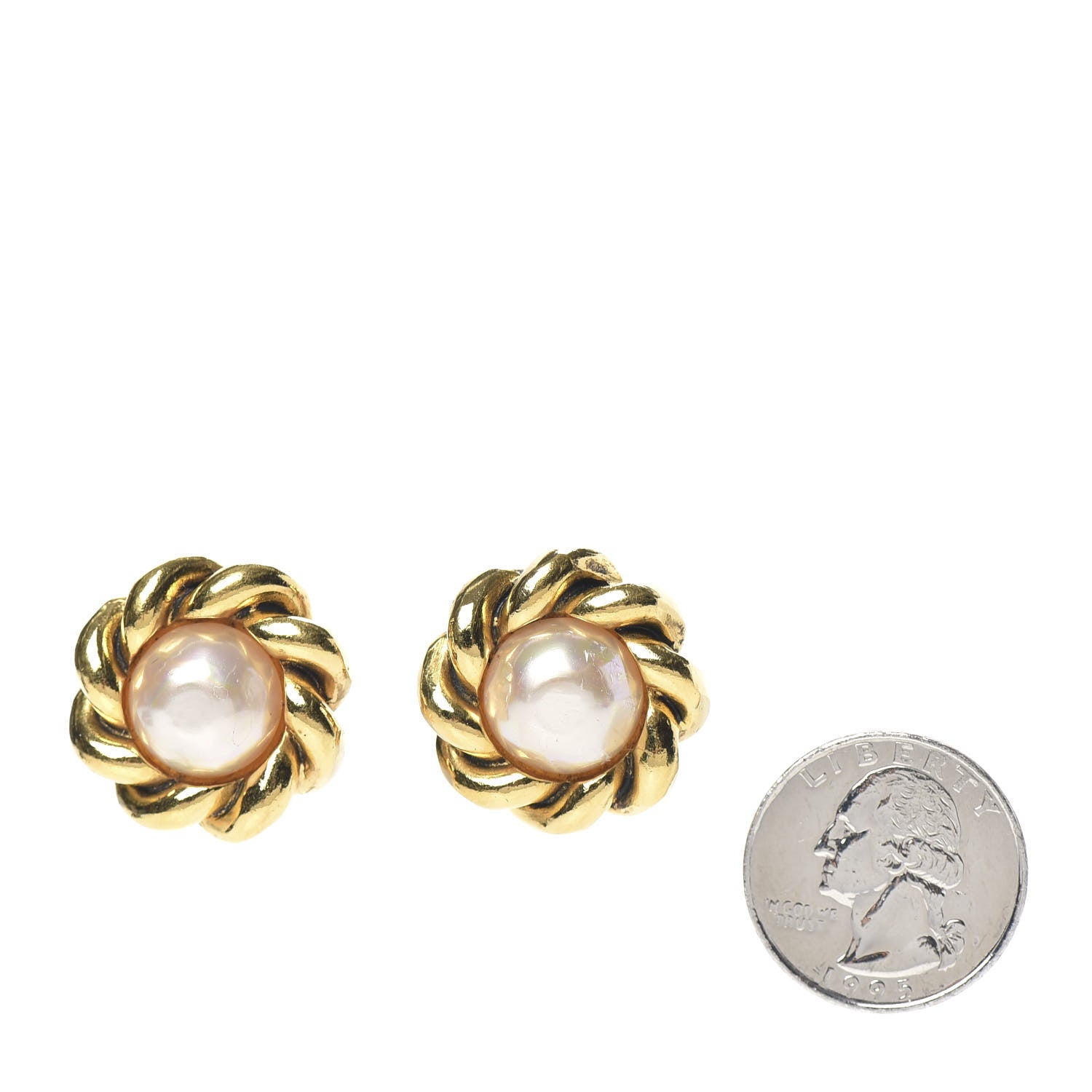 Chanel Pearl Clip On Earrings Gold 2 of 5