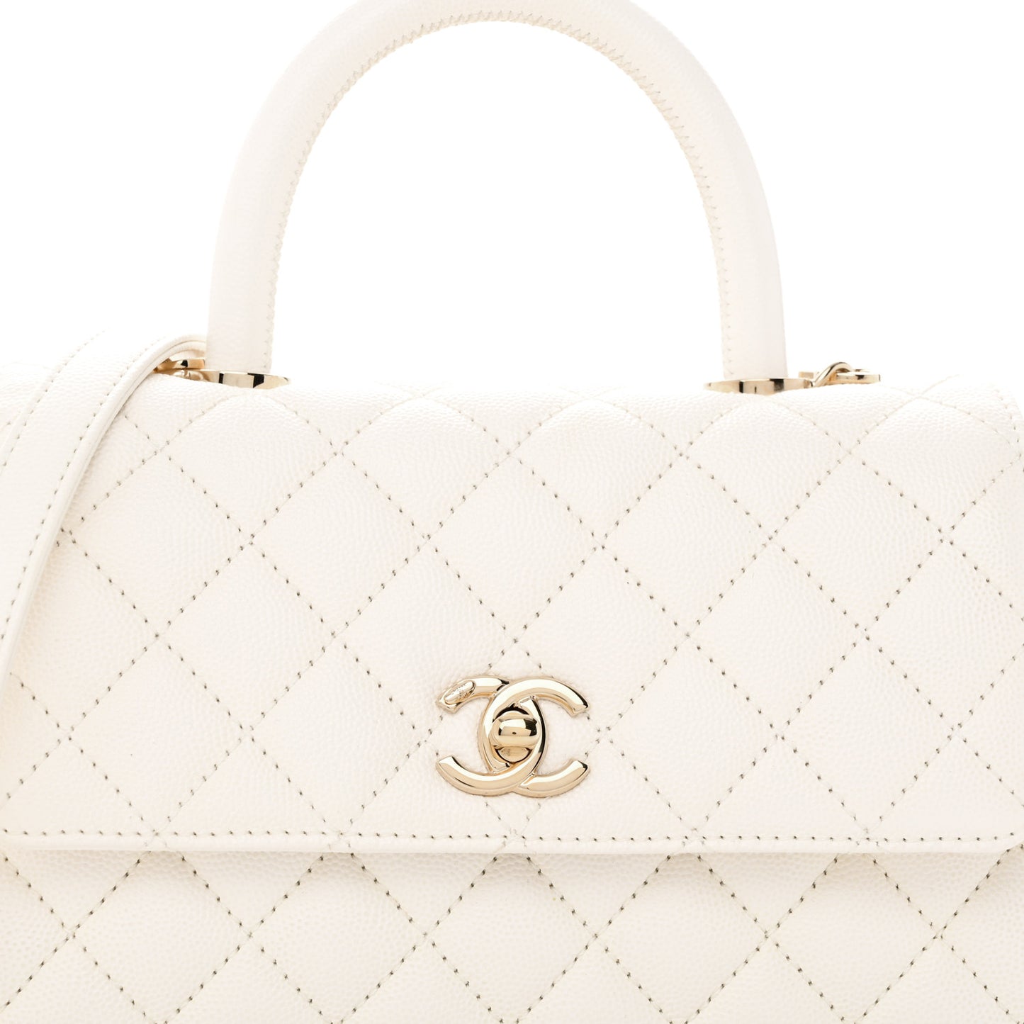 Caviar Quilted Mini Coco Handle Flap White