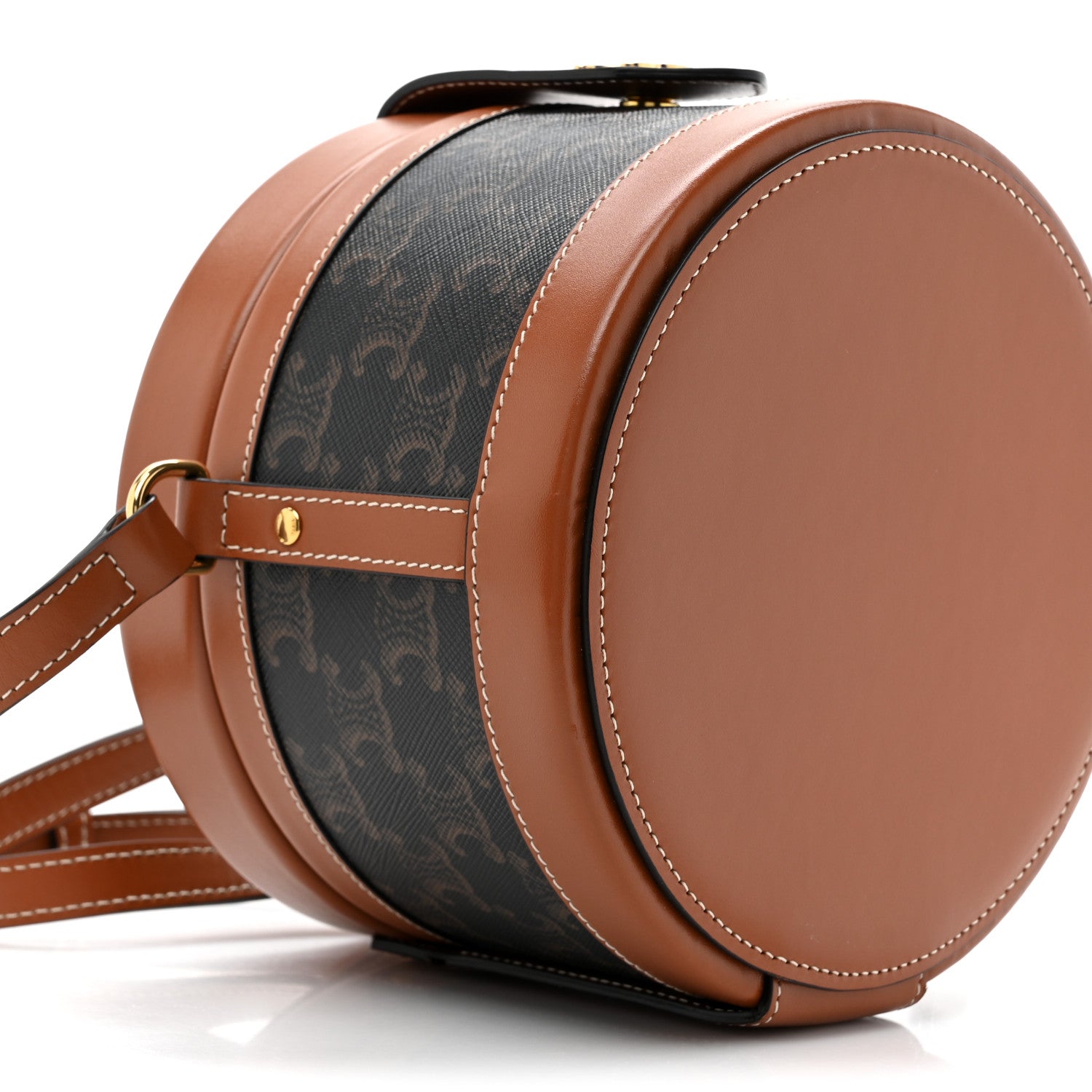 Celine Calfskin Triomphe Canvas Medium Tambour Bag Tan 10 of 10