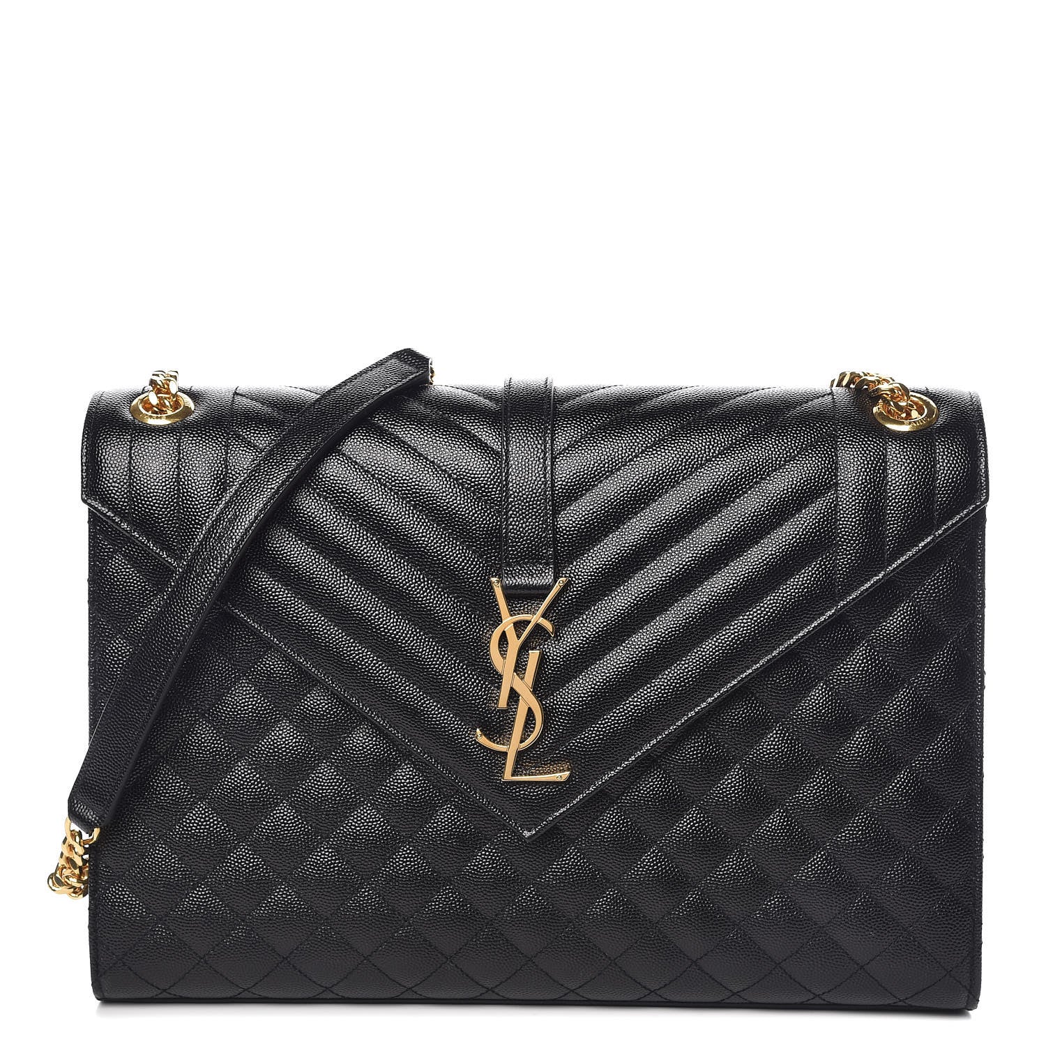 Saint Laurent Grain De Poudre Textured Mixed Matelasse Large Triquilt Monogram Satchel Black 1 of 11
