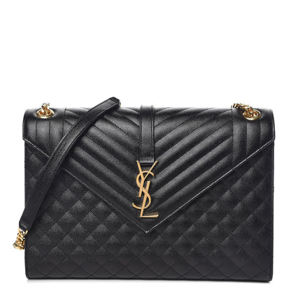 Saint Laurent Grain De Poudre Textured Mixed Matelasse Large Triquilt Monogram Satchel Black 1 of 11