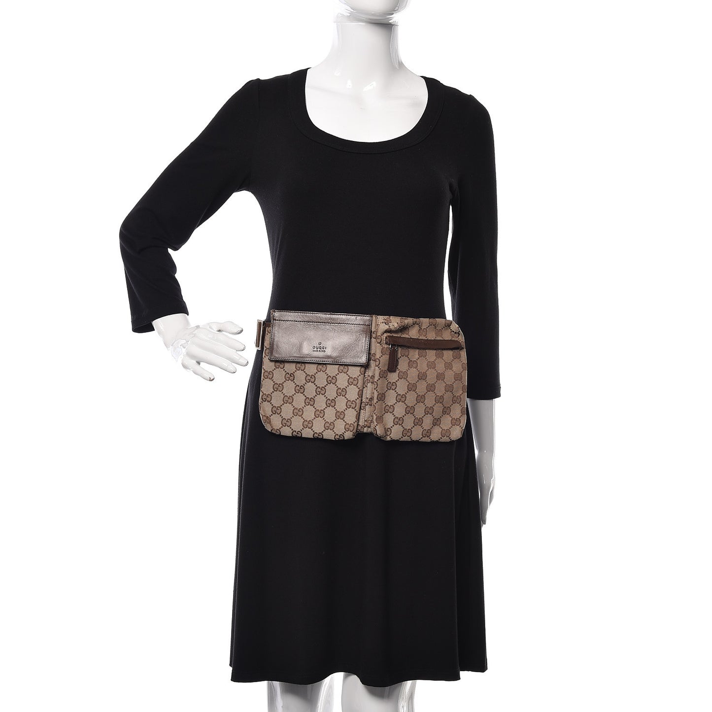 GG Monogram Double Pocket Belt Bag Brown