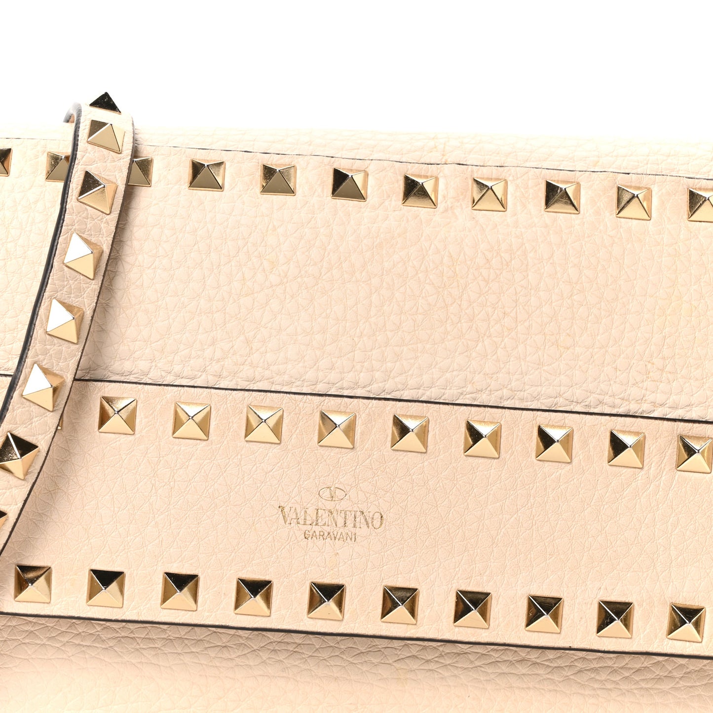 Pebbled Calfskin Rockstud Side Slip Crossbody Ivory