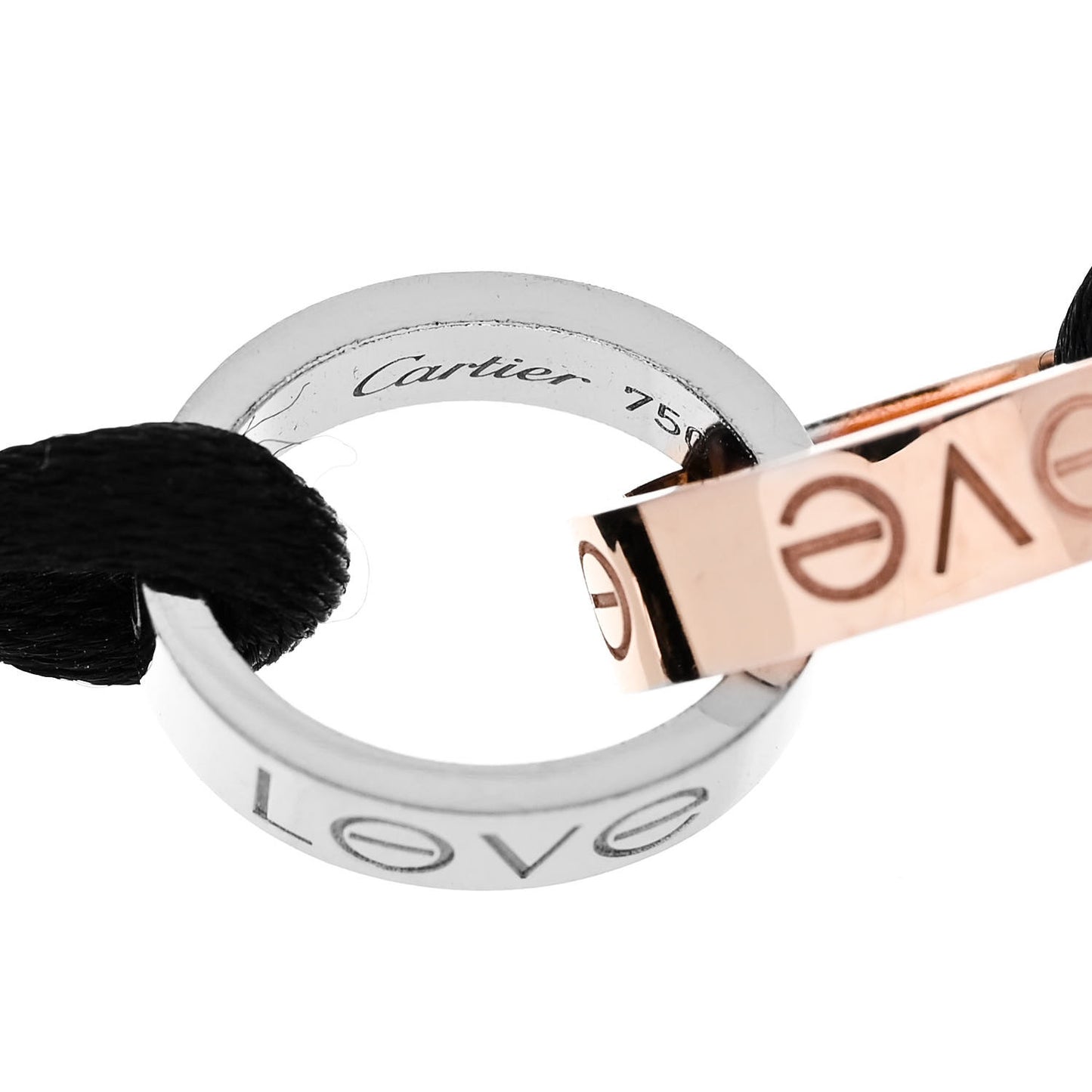 18K White Pink Gold Charity LOVE Adjustable Cord Bracelet Black