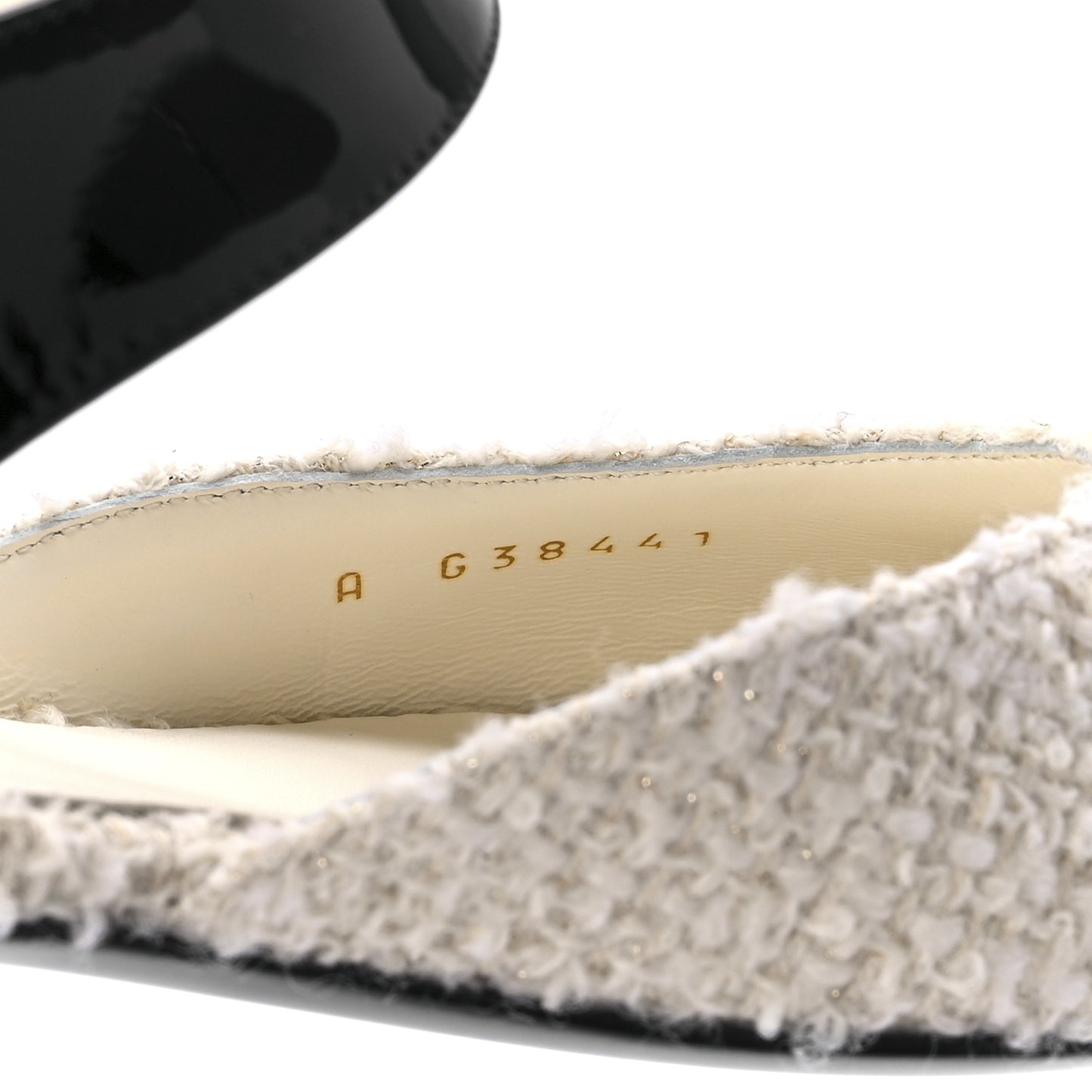 Tweed Patent Cap Toe Ballerina Flats 38 White Black