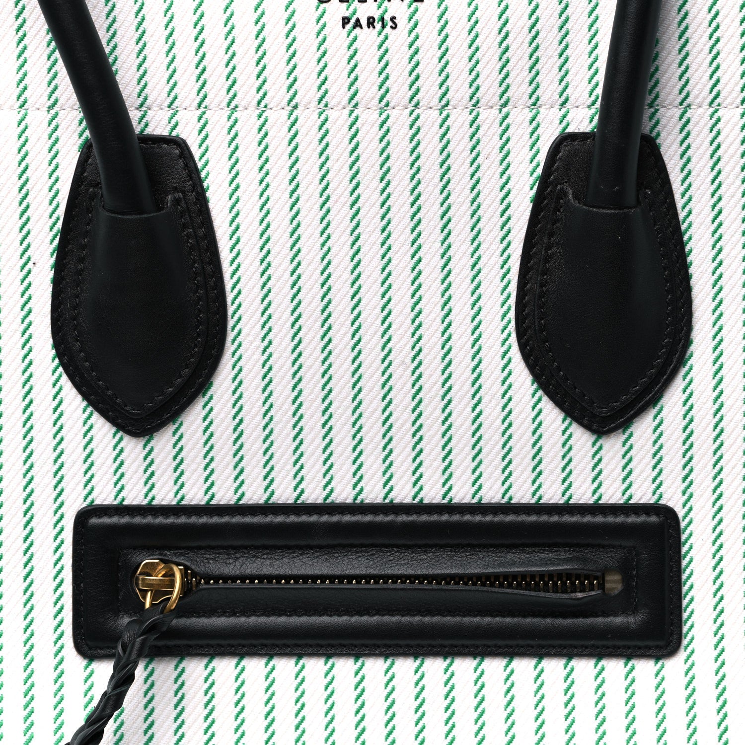 Celine Cotton Canvas Striped Medium Phantom Luggage White Green 7 of 9
