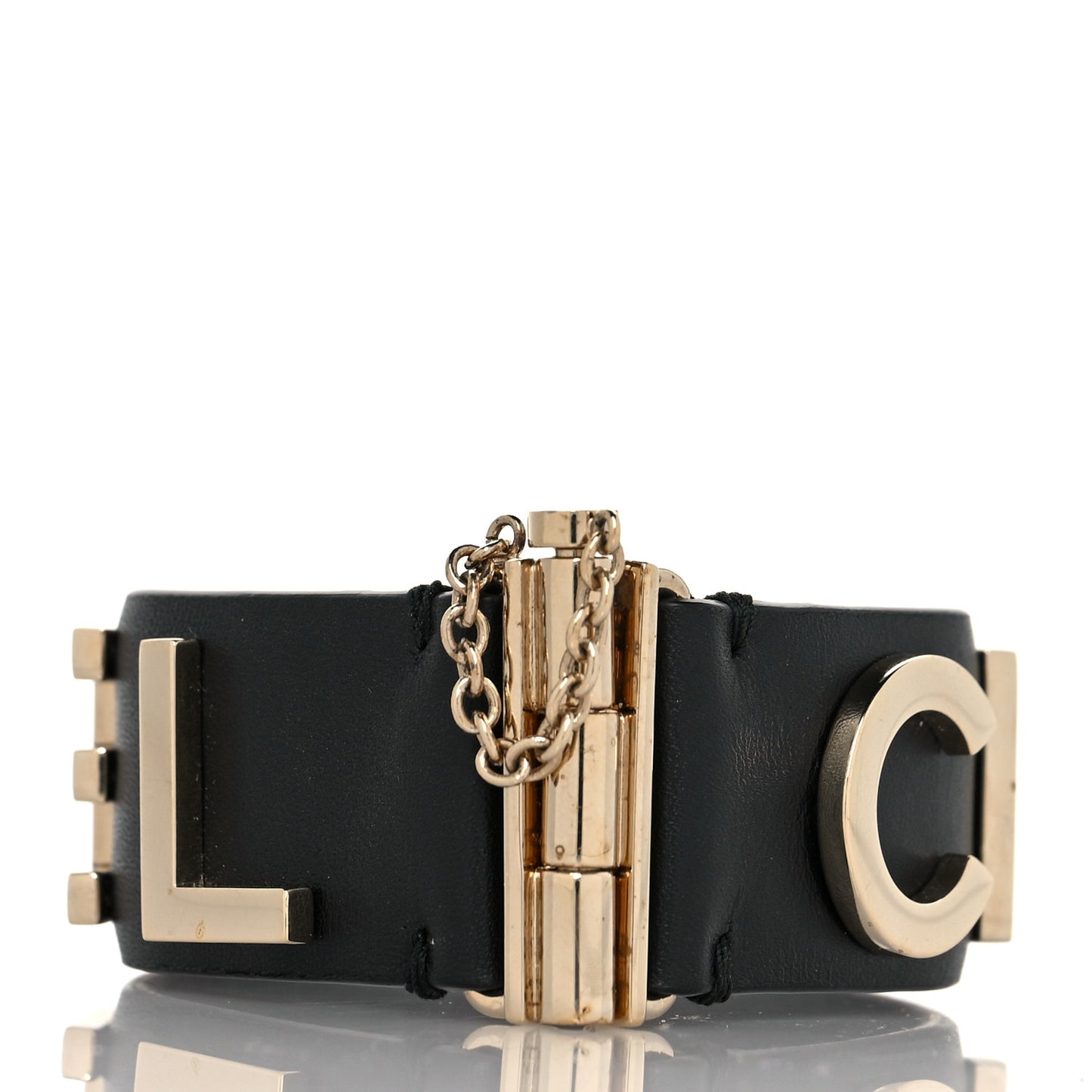 Calfskin Logo Cuff Bracelet M Black Gold