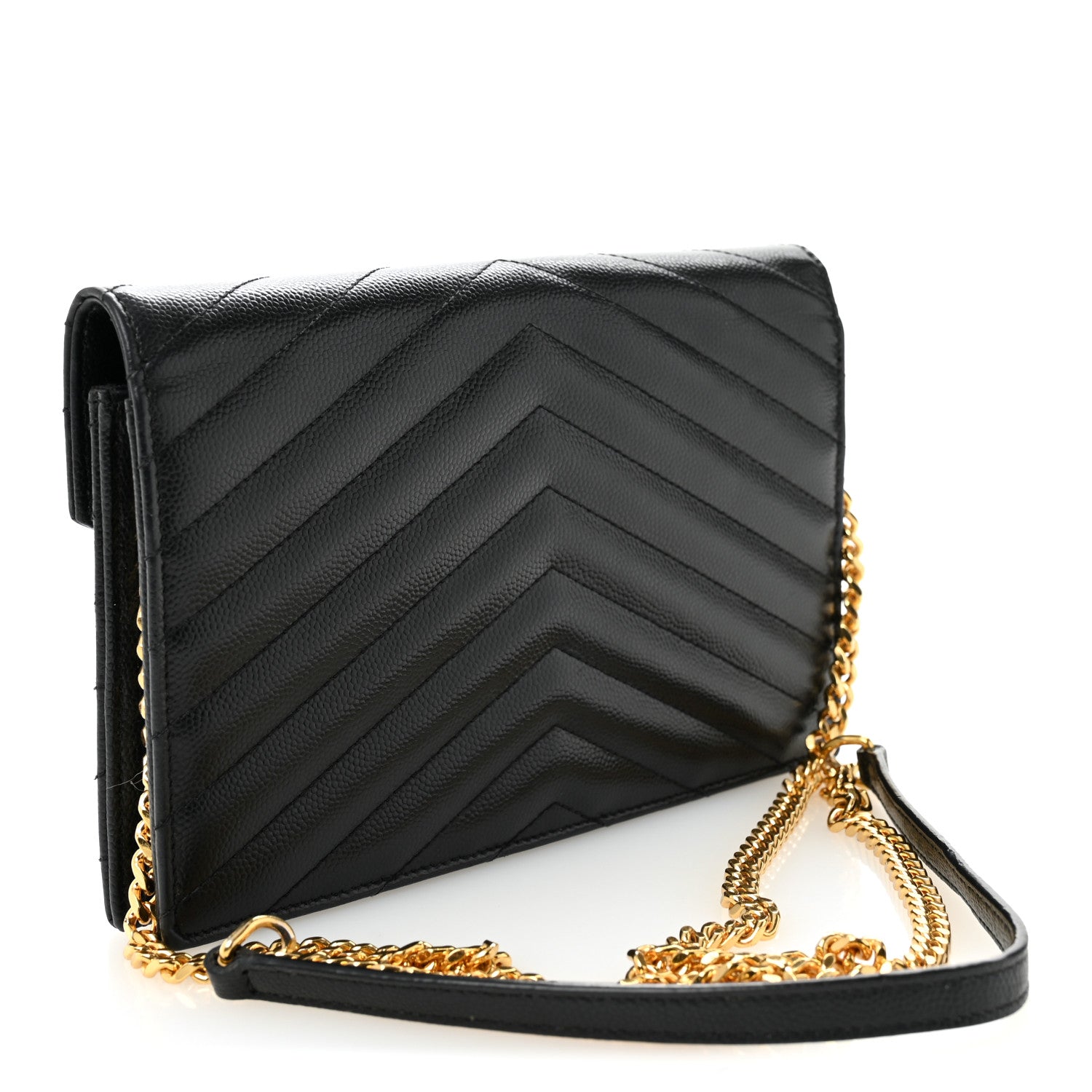 Saint Laurent Grain De Poudre Matelasse Chevron Monogram Envelope Chain Wallet Black 3 of 13