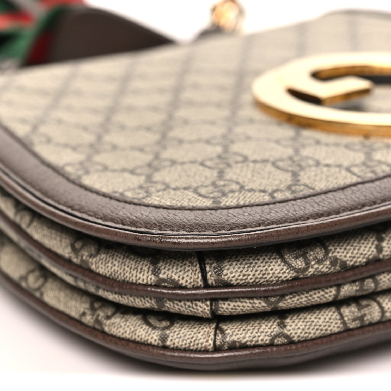 Gucci GG Supreme Monogram Textured Dollar Calfskin Web Medium Blondie Top Handle Shoulder Flap Bag Beige Ebony New Acero 9 of 11
