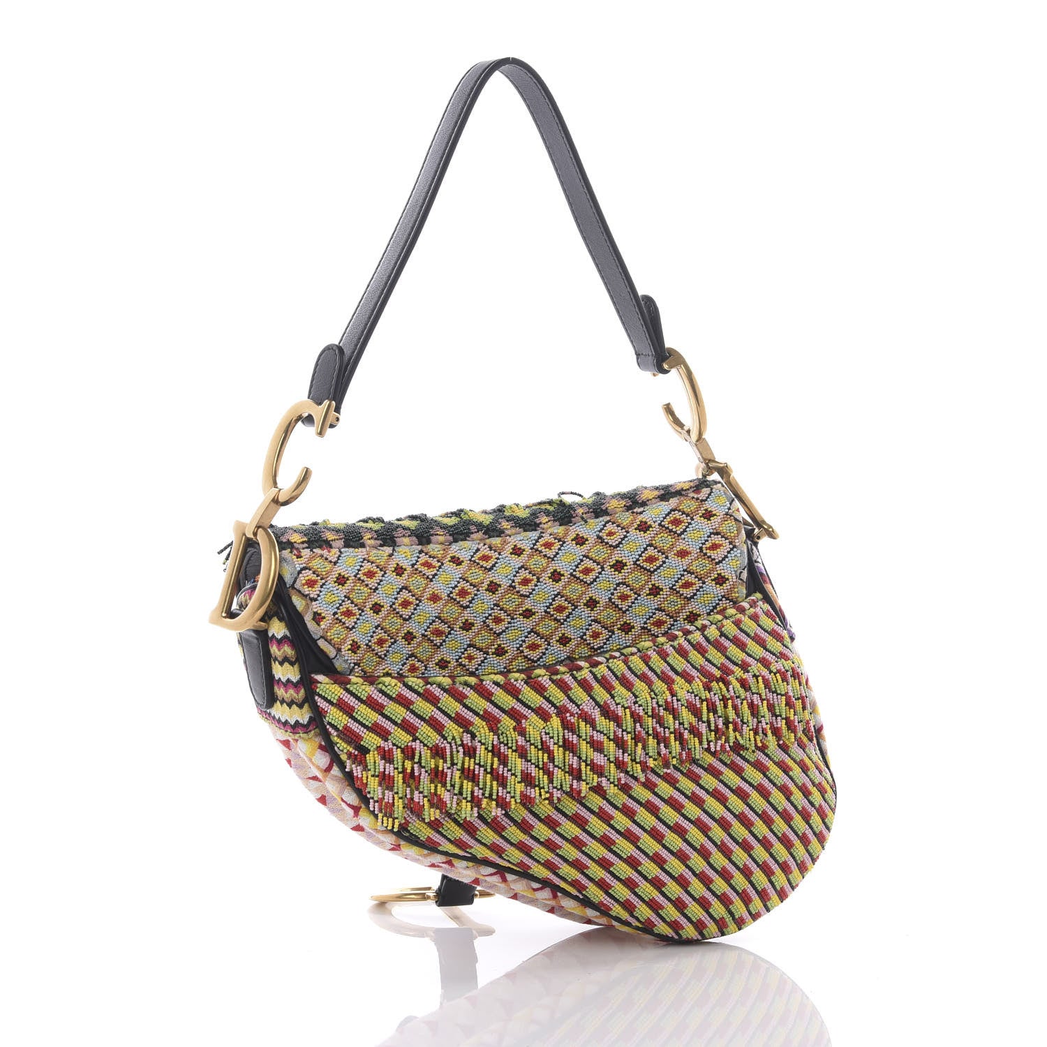 Christian Dior Embroidered Fringe Beaded Medium Saddle Bag Green Multicolor 2 of 7
