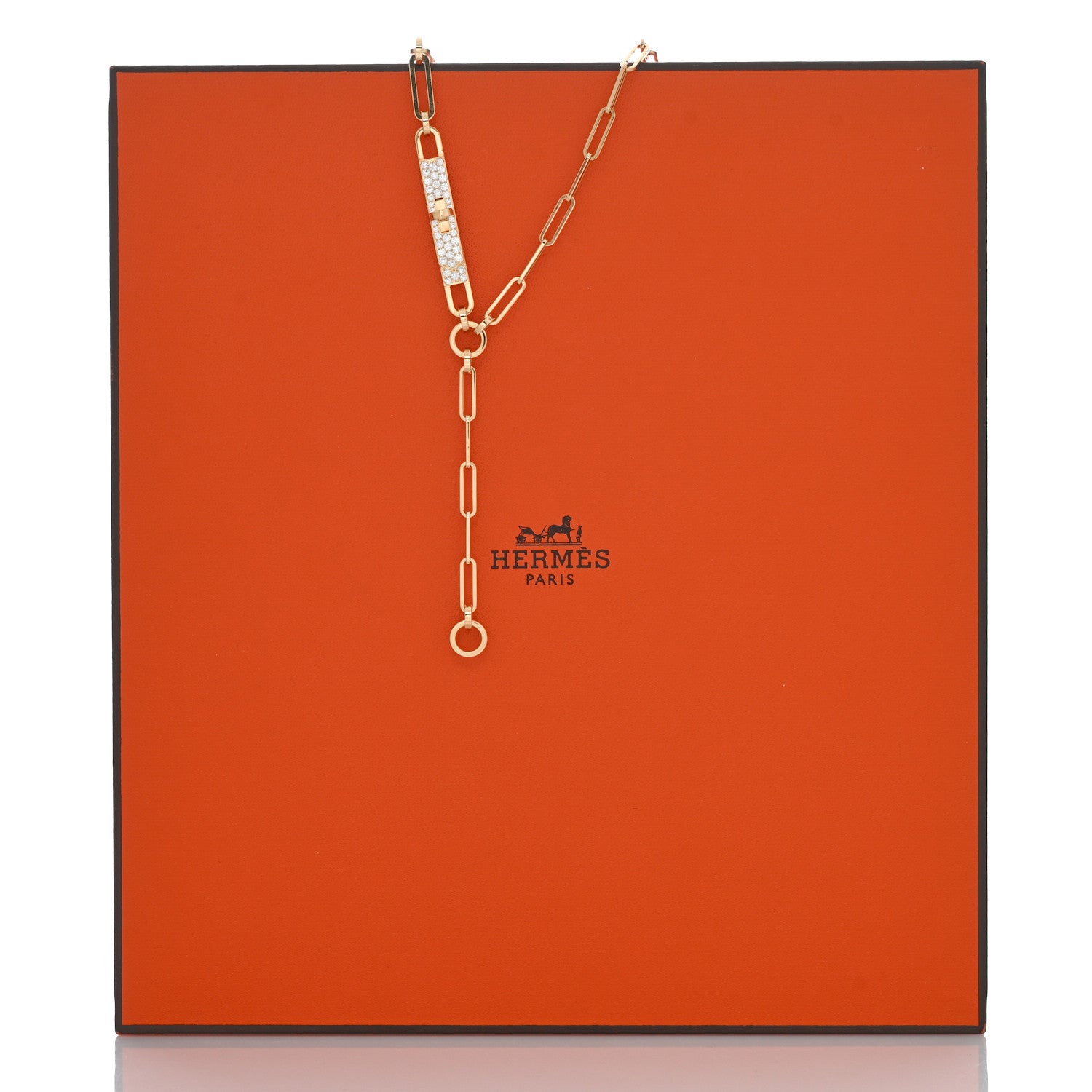 Hermes 18K Yellow Gold Diamond Pave PM Kelly Chaine Lariat Necklace ST 6 of 6