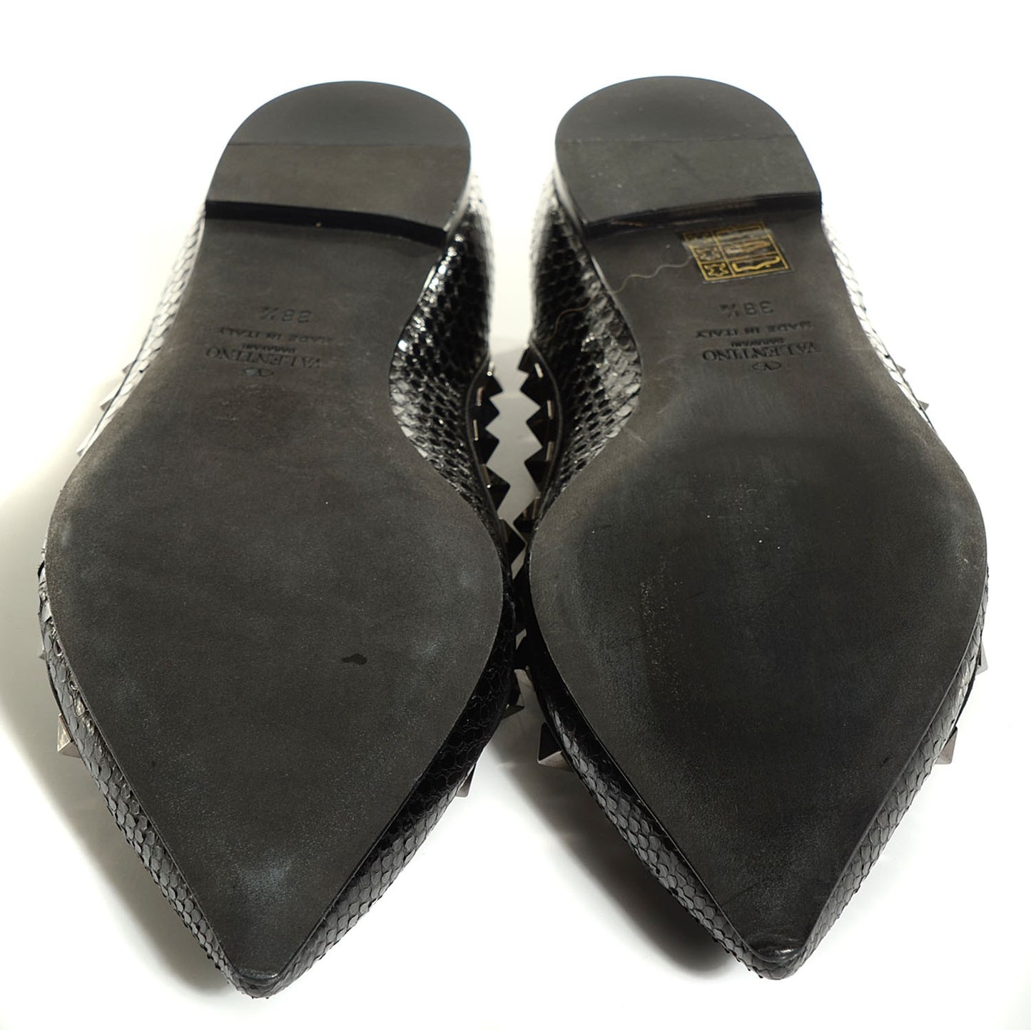 Ayers Snakeskin Rockstud Cage Ballerina Flats 38.5 Black