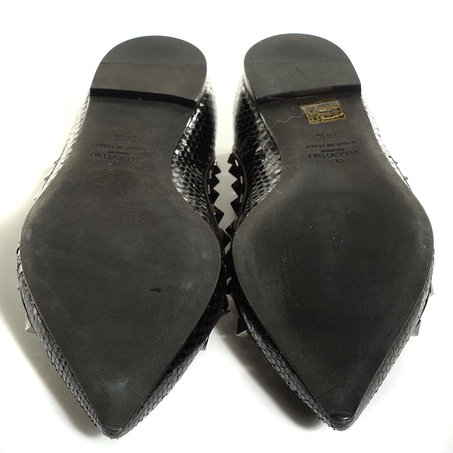 Valentino Garavani Ayers Snakeskin Rockstud Cage Ballerina Flats 38.5 Black 5 of 8