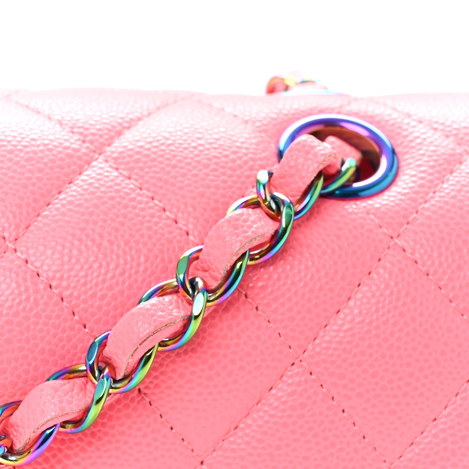 Chanel Caviar Quilted Rainbow Medium Double Flap Coral Pink 11 of 12