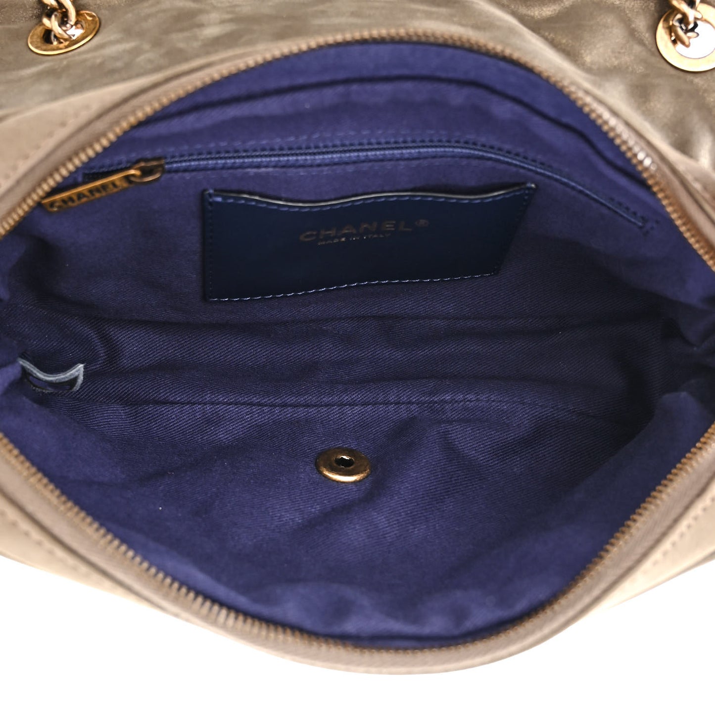 Iridescent Calfskin Quilted Small Shiva Flap Khaki