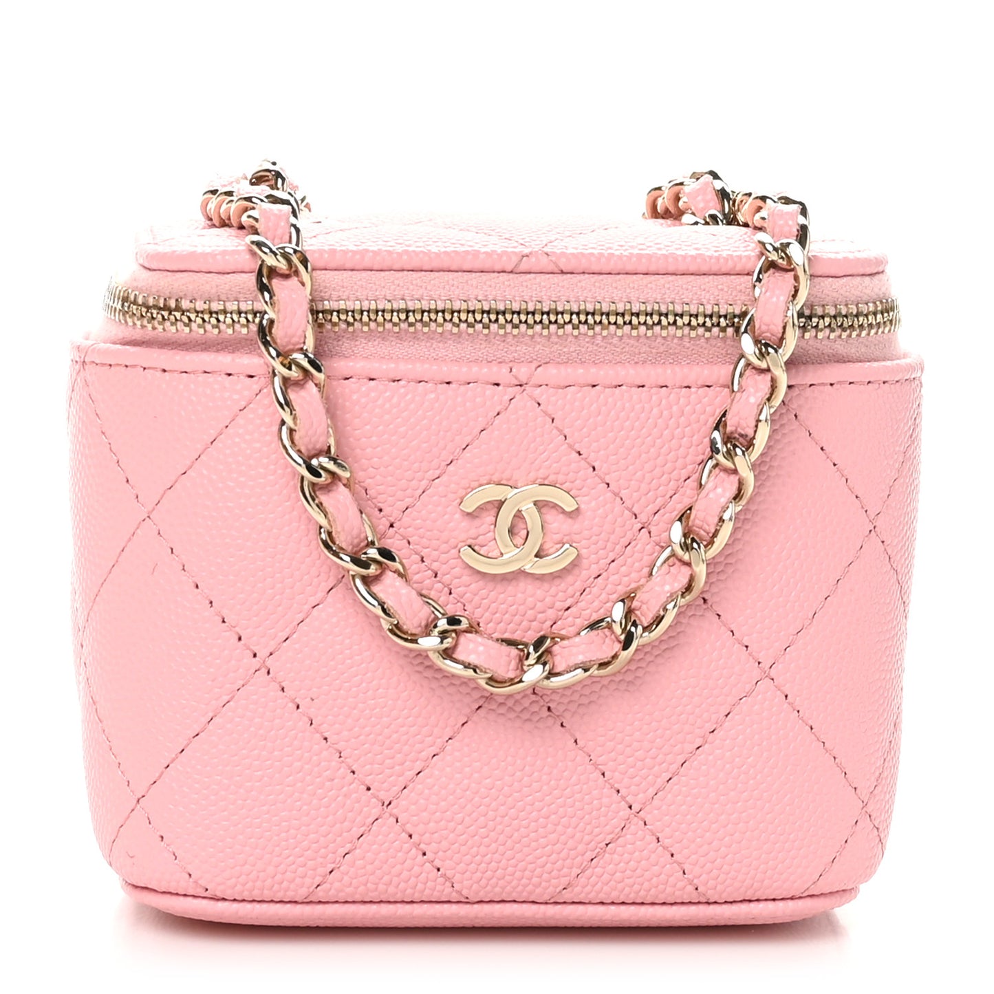 Caviar Quilted Mini Vanity Case With Chain Pink