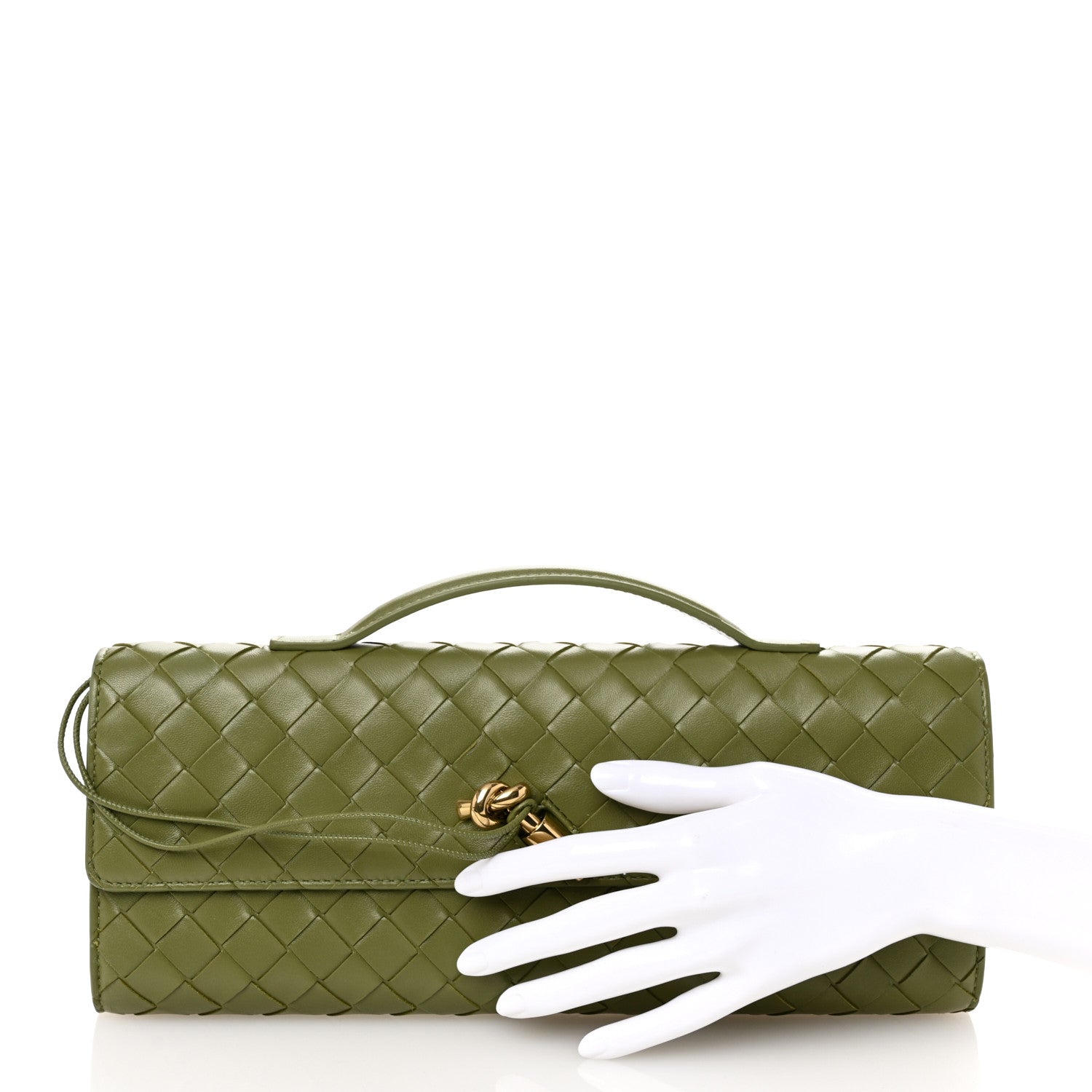Bottega Veneta Nappa Intrecciato Long Andiamo Top Handle Clutch Matcha 2 of 10