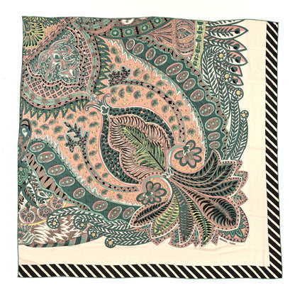 Hermes Cashmere Silk Le Jardin De La Maharani Recadre Shawl 140 White Vert Amande Beige Rose 1 of 4
