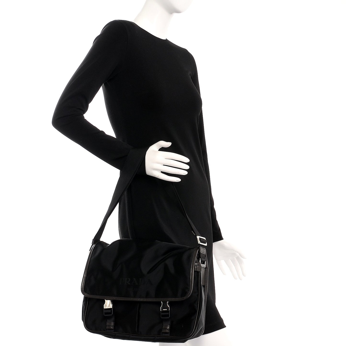 Tessuto Nylon Saffiano Logo Messenger Bag Black
