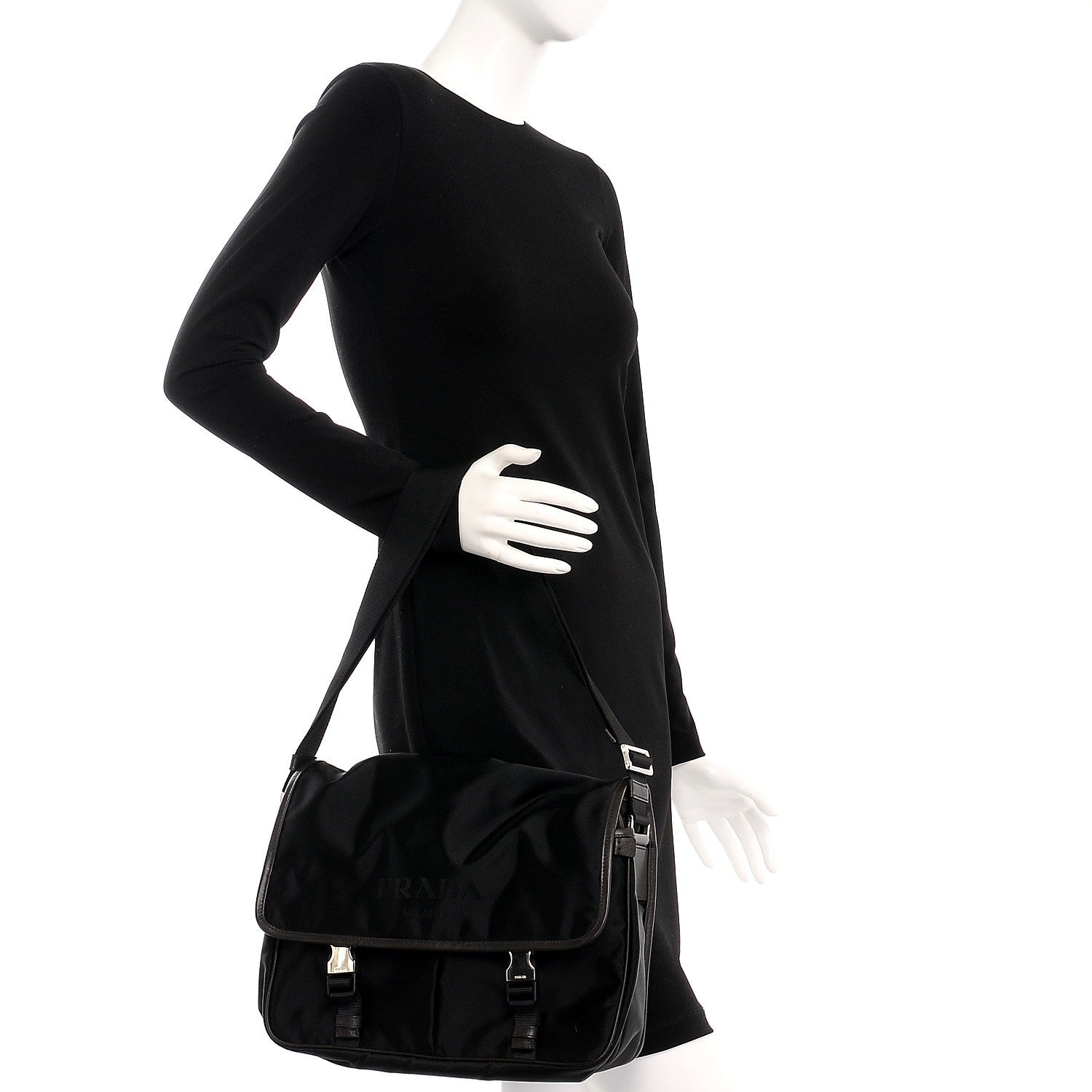 Prada Tessuto Nylon Saffiano Logo Messenger Bag Black 2 of 12